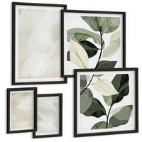 BILDER SET 5er Set - 50x50 cm & 20x30 cm & 40x60 cm Schwarzer Rahmen - Leuchtende, abstrakte Boho-Farben - Schwarz, Kunststoff (40/60cm) - TULUP