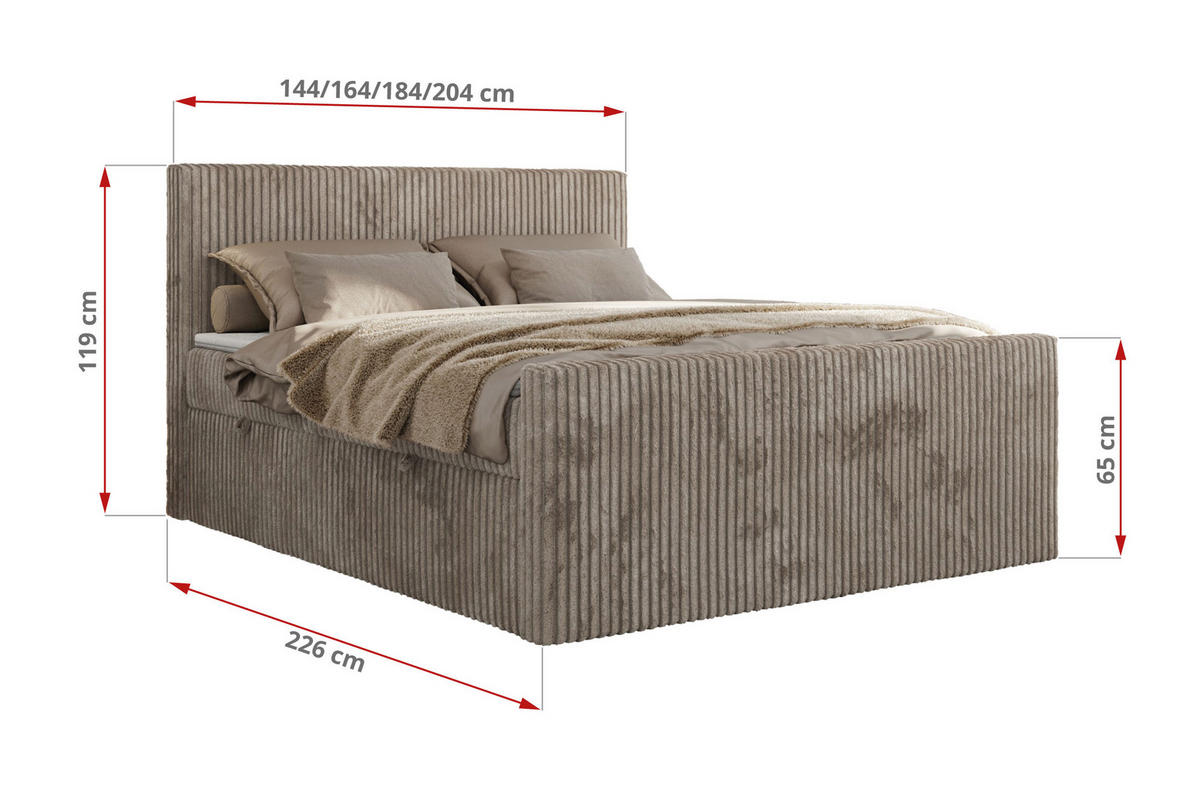 BOXBETT TILIANO DUO 160/200 - Hellbraun Cord - H3 - Hellbraun, Textil (160/200cm) - MKS
