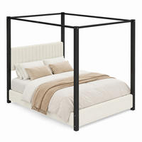 BETT mit Himmelgestell 180x200 cm Samt Beige 3-tlg. - Schwarz, Metall (180/200cm) - Meubliv