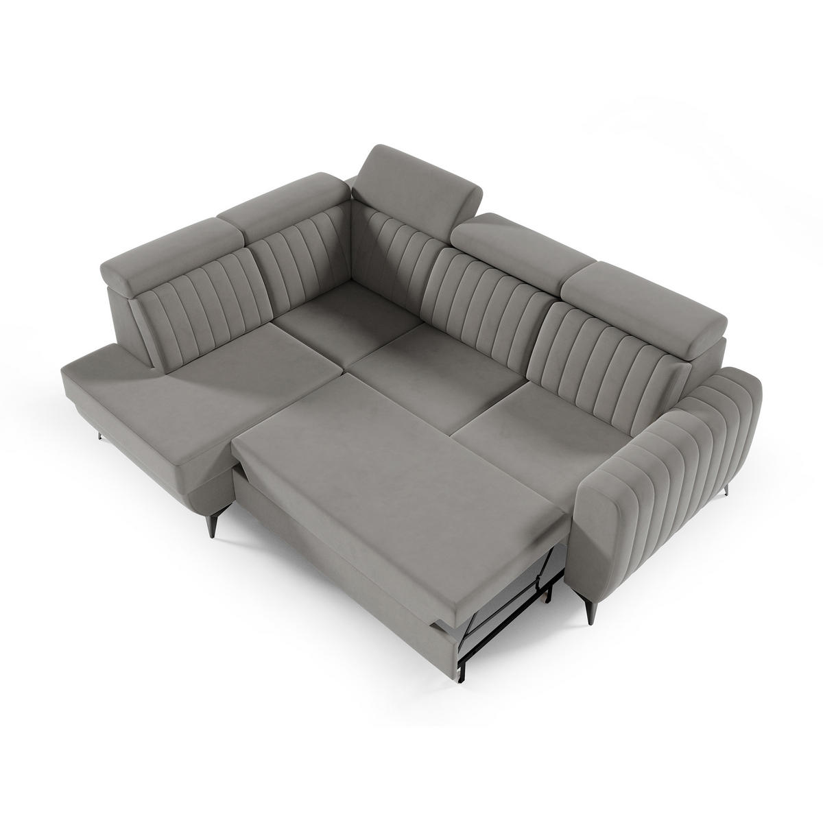 ECKSCHLAFSOFA Connor II verstellbare Kopfstützen, Dunkelbeige, links - Beige/Schwarz, Textil (268/204cm) - Beautysofa