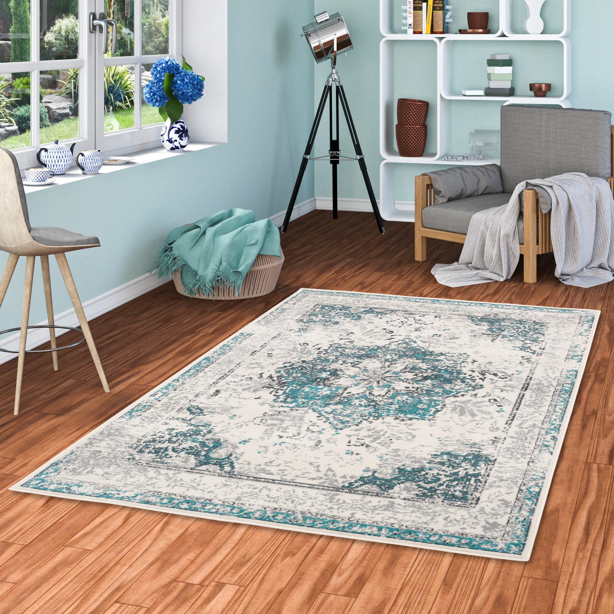 DESIGNER TEPPICH POP-VINTAGE - Blau/Creme, Textil (80/150cm) - Pergamon