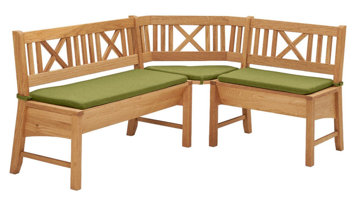 ECKBANK Delbin 139 x 179 x 87 Massivholz Wildeiche geölt/Grün - Wildeiche/Grün, Holz (179/139cm) - 58aufmkessel