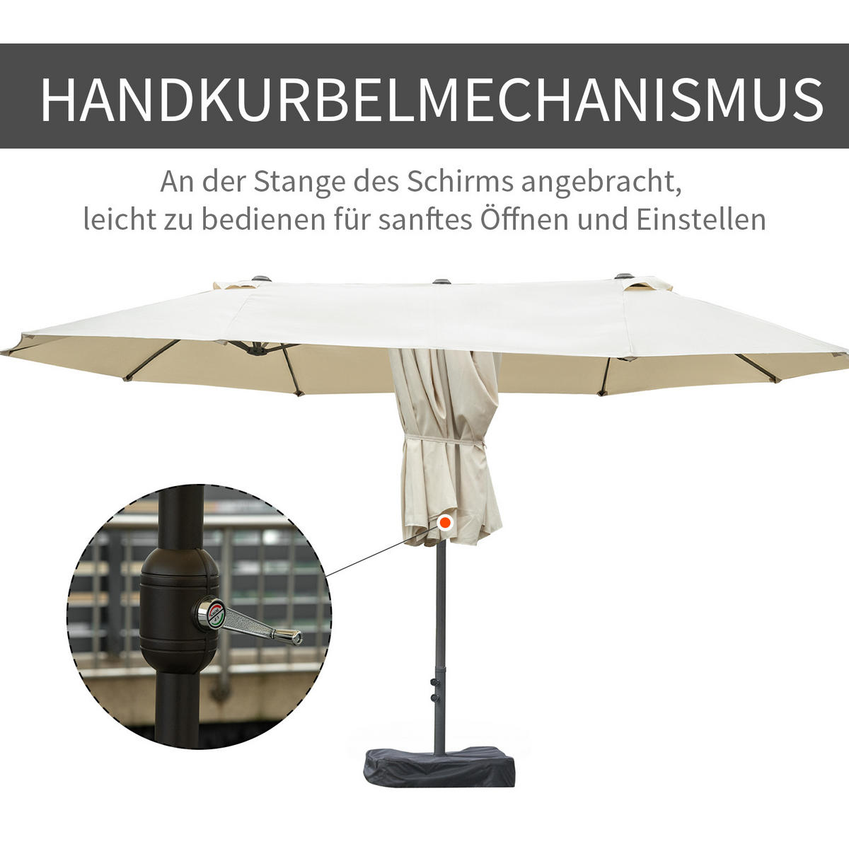 SONNENSCHIRM, Gartenschirm, Marktschirm, Doppelsonnenschirm, Terrassenschirm, Cremeweiß, Oval - Creme, Metall (270/460cm) - Outsunny