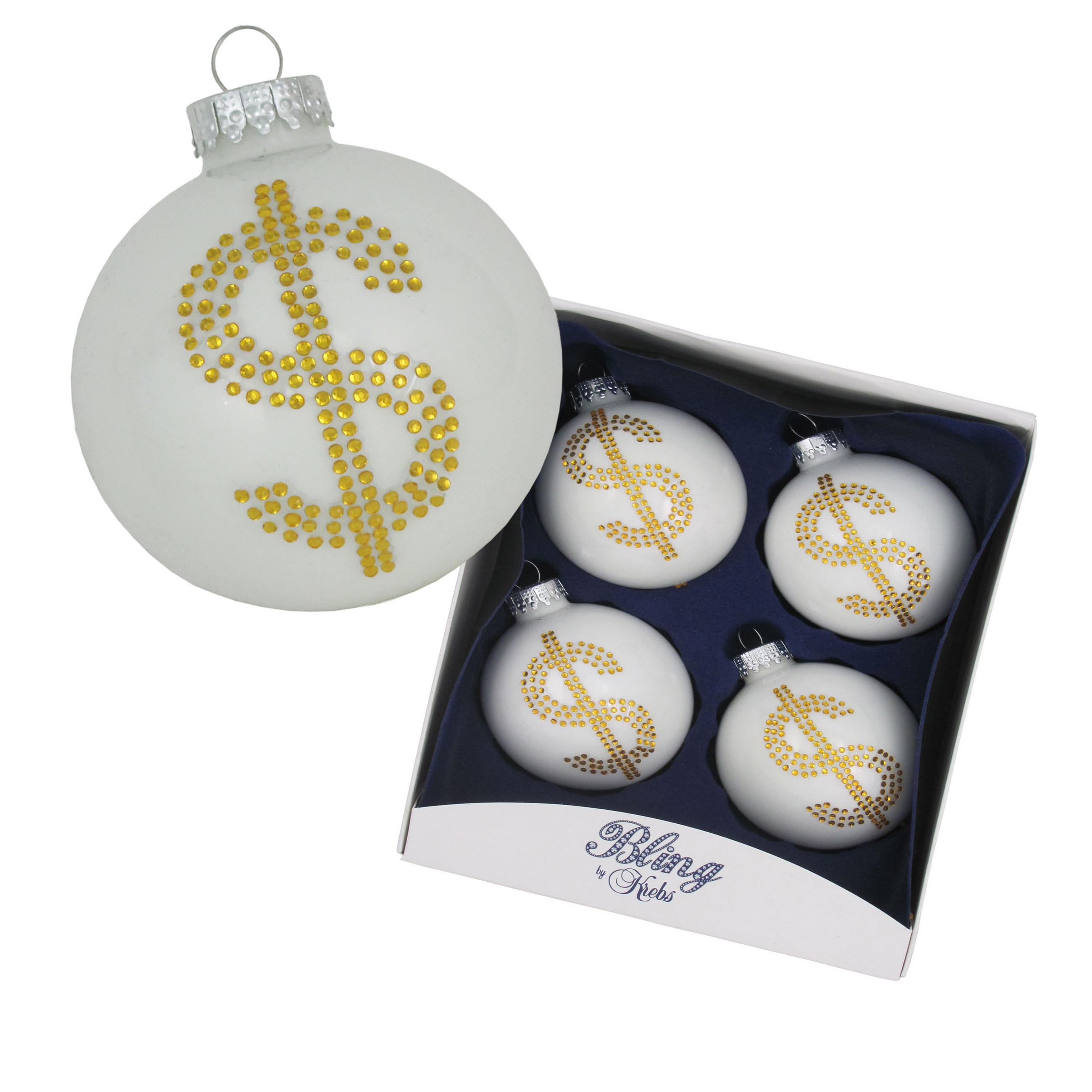 CHRISTBAUMKUGELN Strass USD Weiß 8cm (Glas / 4 Stk.) - Weiß, Glas (6/7/6cm) - Krebs Glas Lauscha