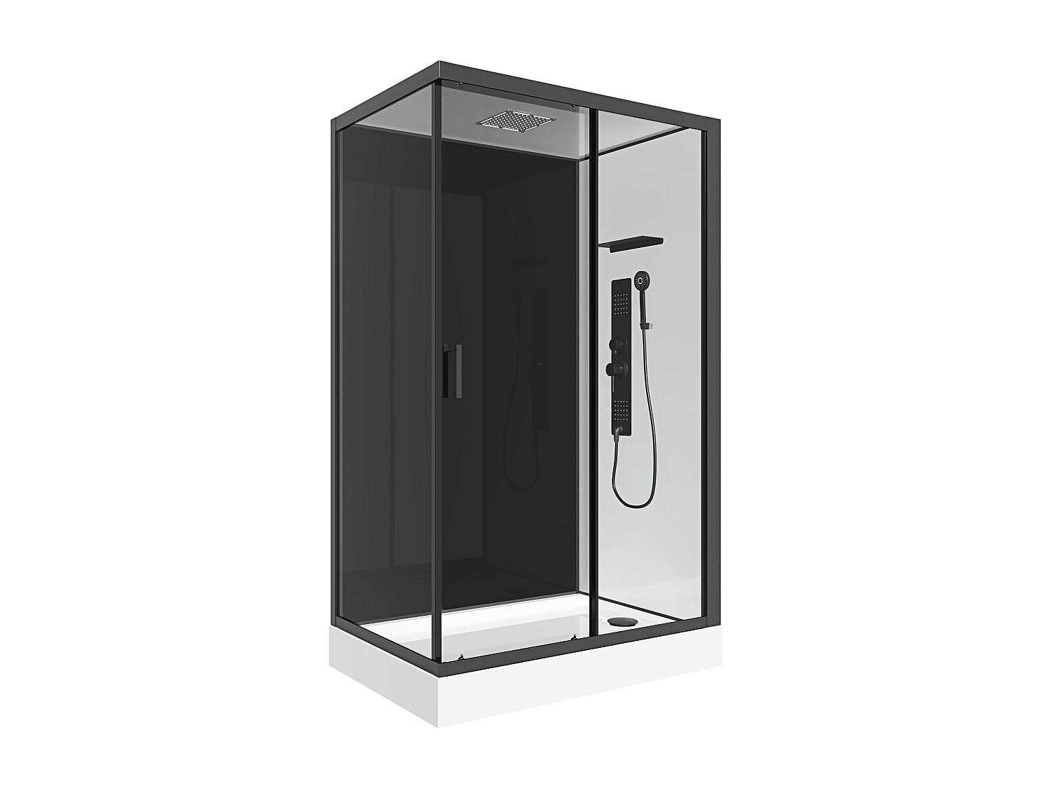 DUSCHKABINE - 110 cm x 80 cm - glas - schwarz, weiß Fomira - Schwarz/Weiß, Glas (80/110/211cm) - Vente-Unique