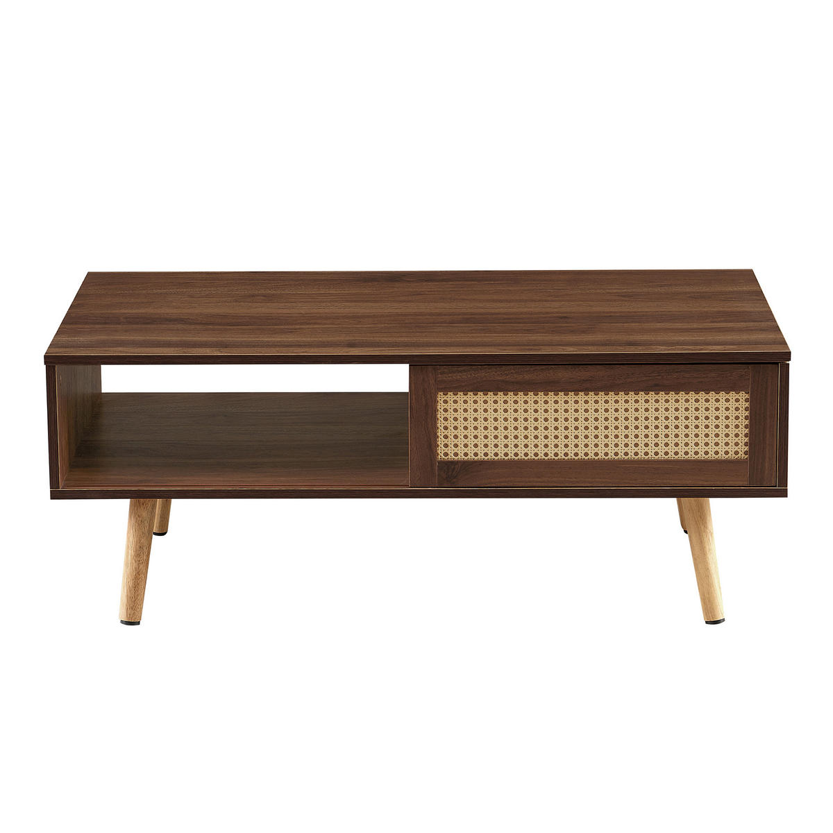 COUCHTISCH in Braun Korbgeflochtener Teetisch mit Schiebetüren für Wohnzimmer, B105/T55/H40cm - Naturfarben/Braun, Holzwerkstoff (55/105/40cm) - STILVORA