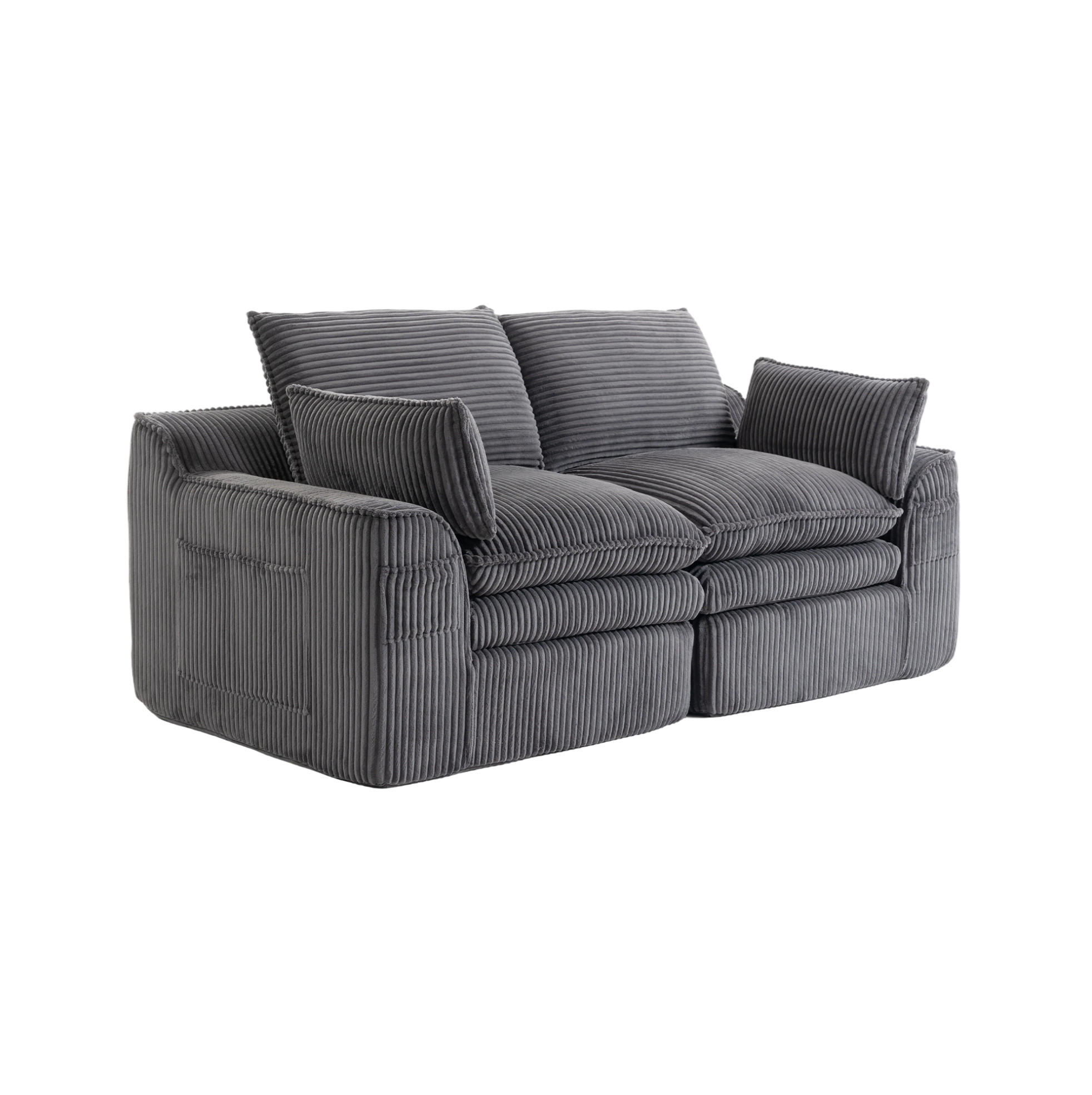 2-SITZER-SOFA 191/94/85 cm mit Seitentaschen, Kissen und Federkern, Cord, Dunkelgrau - Dunkelgrau, Textil (191/85/94cm) - Redom
