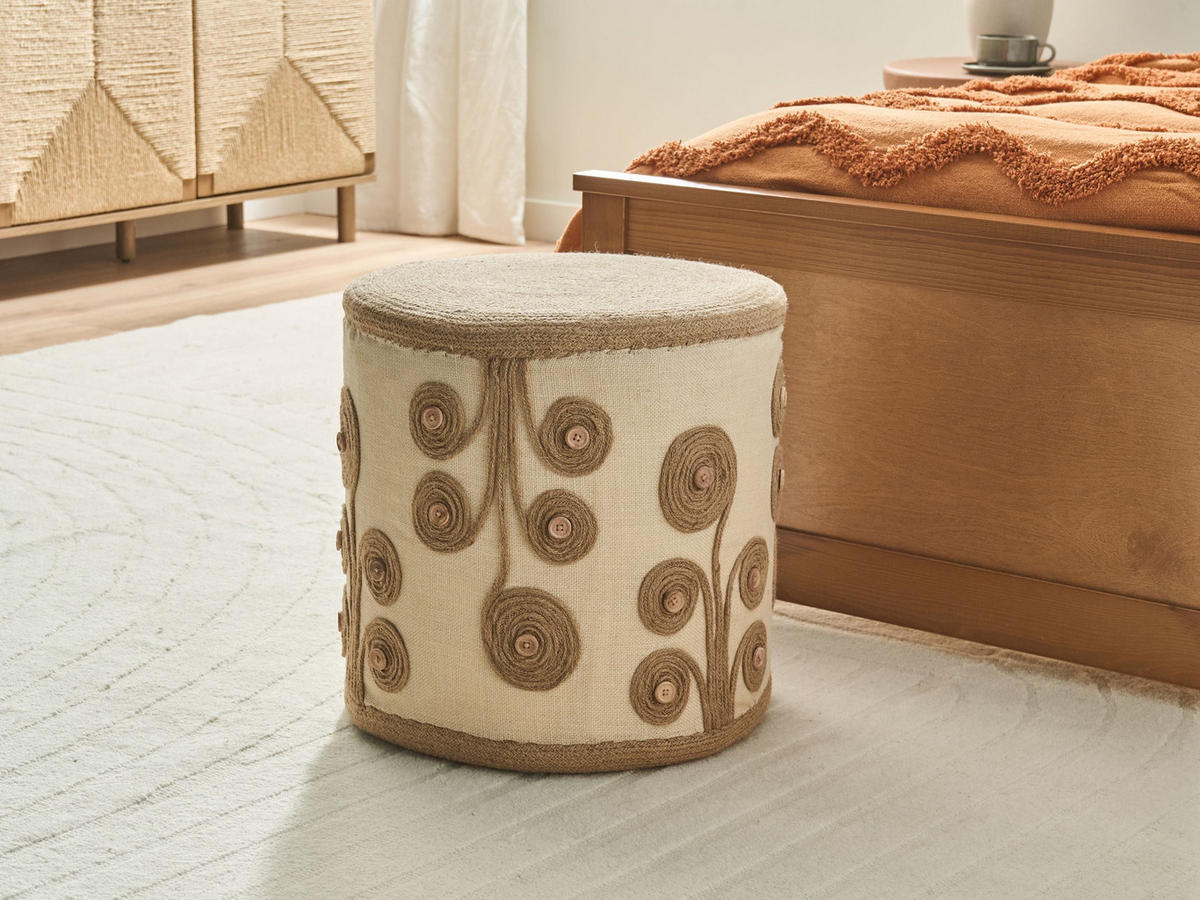 POUF Jute Weiß Diman - Weiß, Textil (40/40/40cm) - Beliani
