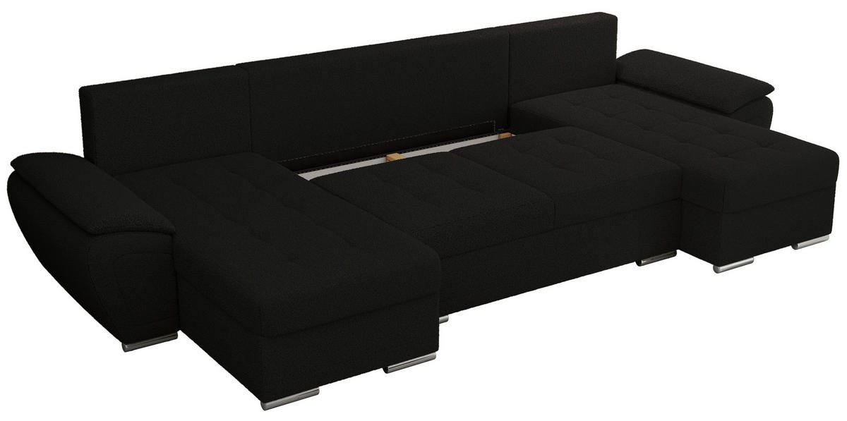 WOHNLANDSCHAFT UMBRIA U Schwarz Boucle - Schwarz/Grau, Textil/Metall (336/85/157cm) - MKS