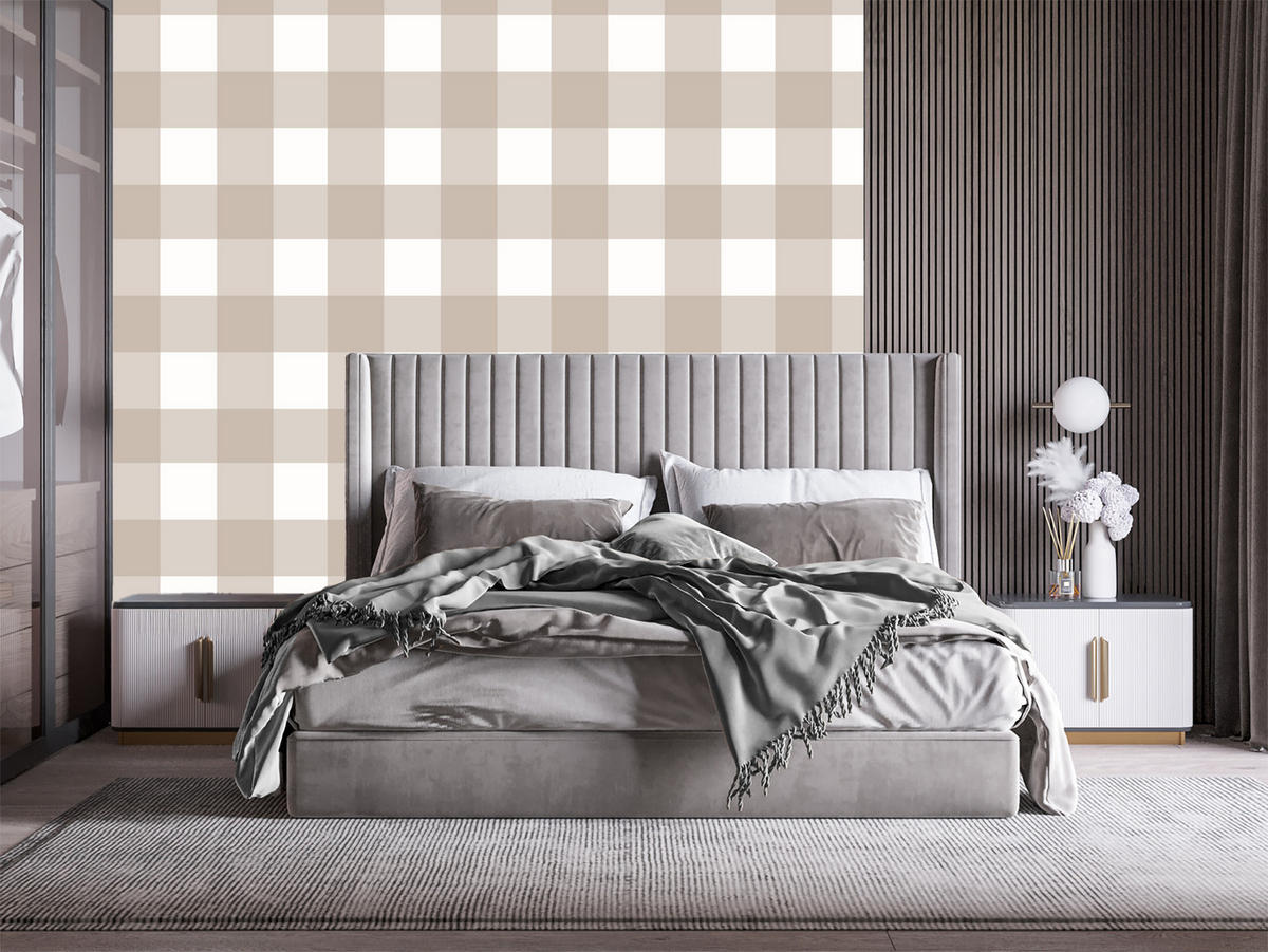 VLIESTAPETE Karomuster im Boho-Stil – Beige, Weiß – 50x1000 cm - Beige/Weiß, Papier (50/1000cm) - Muralo