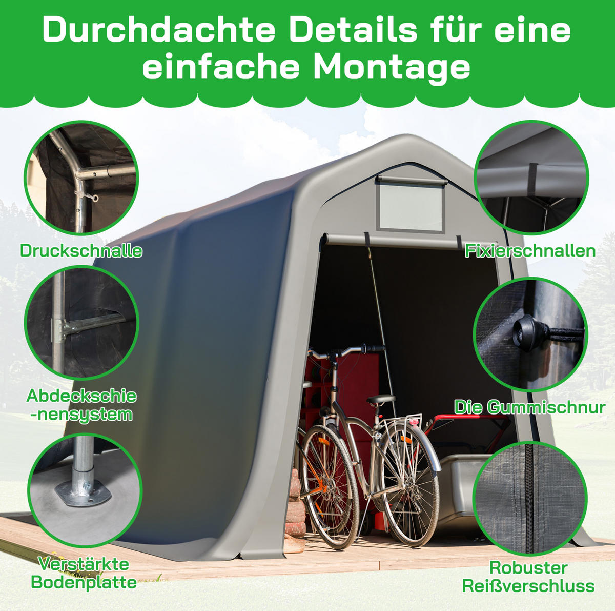 KLEINGARAGE aus PE 213x366x225 cm in Dunkelgrau mit Rolltor - Dunkelgrau, Metall (366/225/213cm) - Modfu