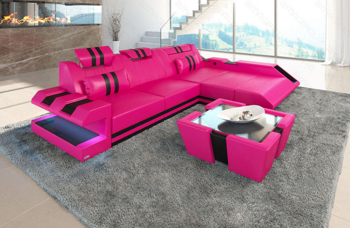 ECKSOFA Apollonia L - Pink, Leder (190/295cm) - Sofa Dreams