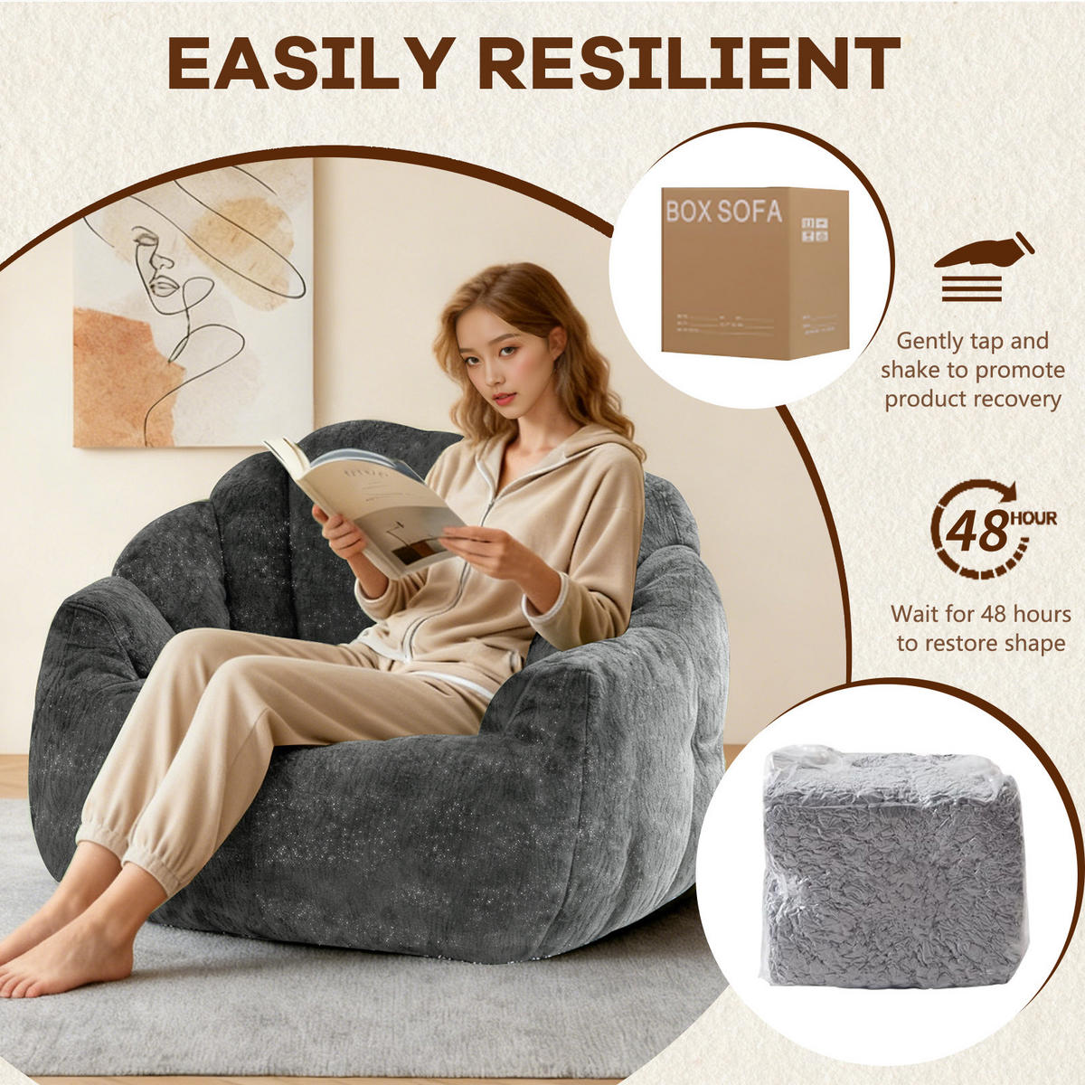 FÅTÖLJ i Flanell med ergonomisk björntass-form - Grå, Textil (86.3/64.7/99cm) - Urban Meuble