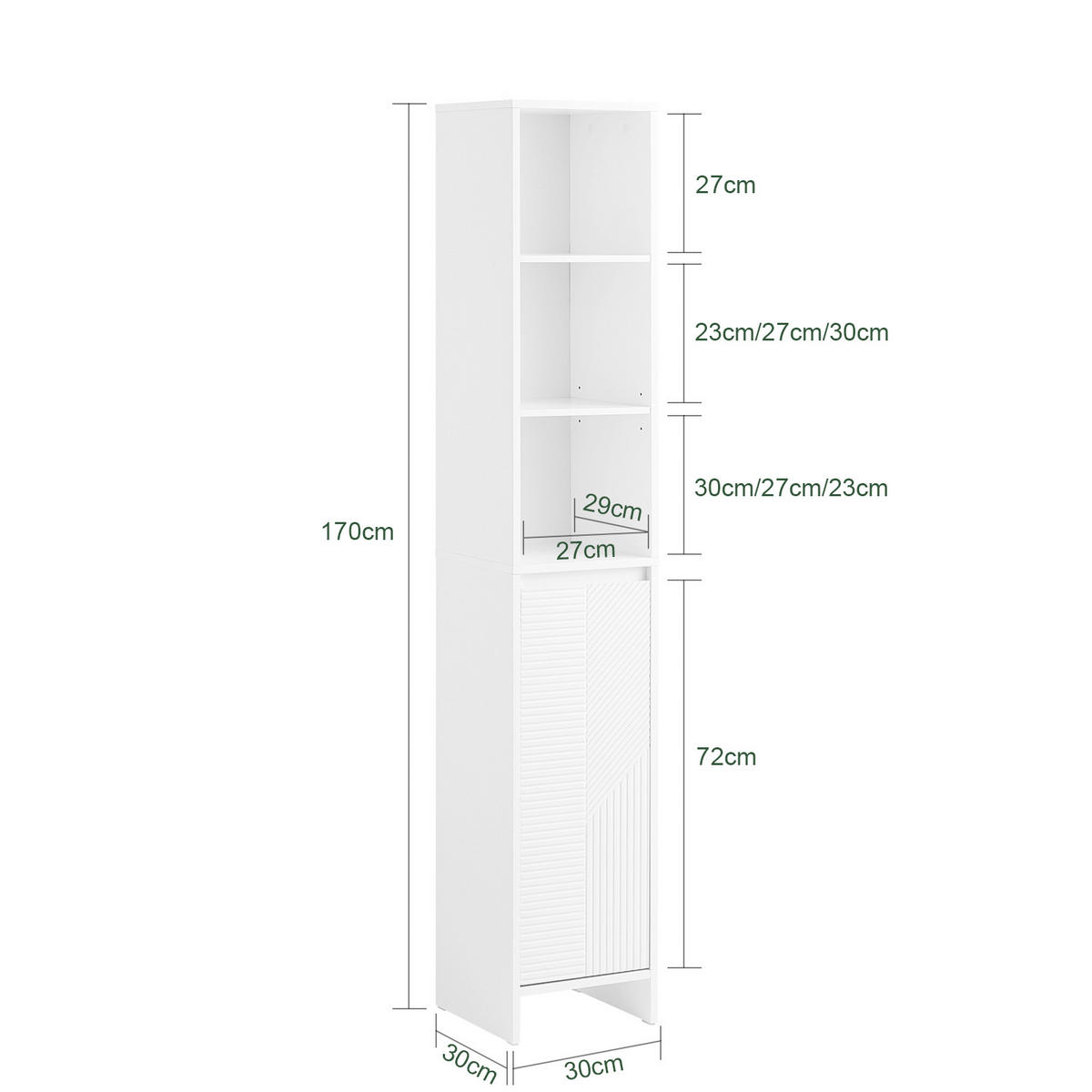 HOCHSCHRANK Weiß - Weiß, Holzwerkstoff (30/170/30cm) - SoBuy