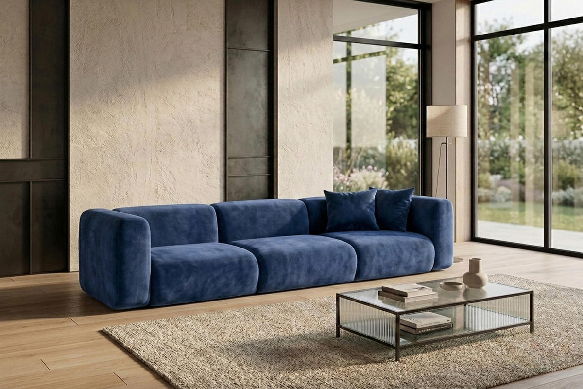 SOFA 3-Sitzer, Velvet-Stoff Bluvel, Tintenblau, GRETA - Blau, Holz (319/70/89cm) - Kaiser Möbel