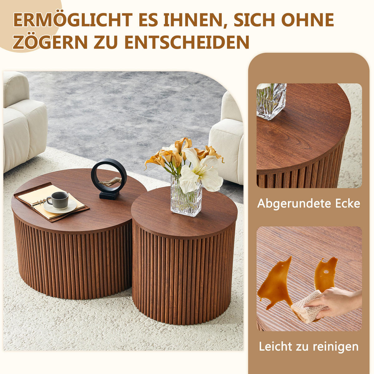 BEISTELLTISCH-SET Walnuss 2er-Set - Walnussfarben, Holzwerkstoff (65/65/40cm) - PANGIVO