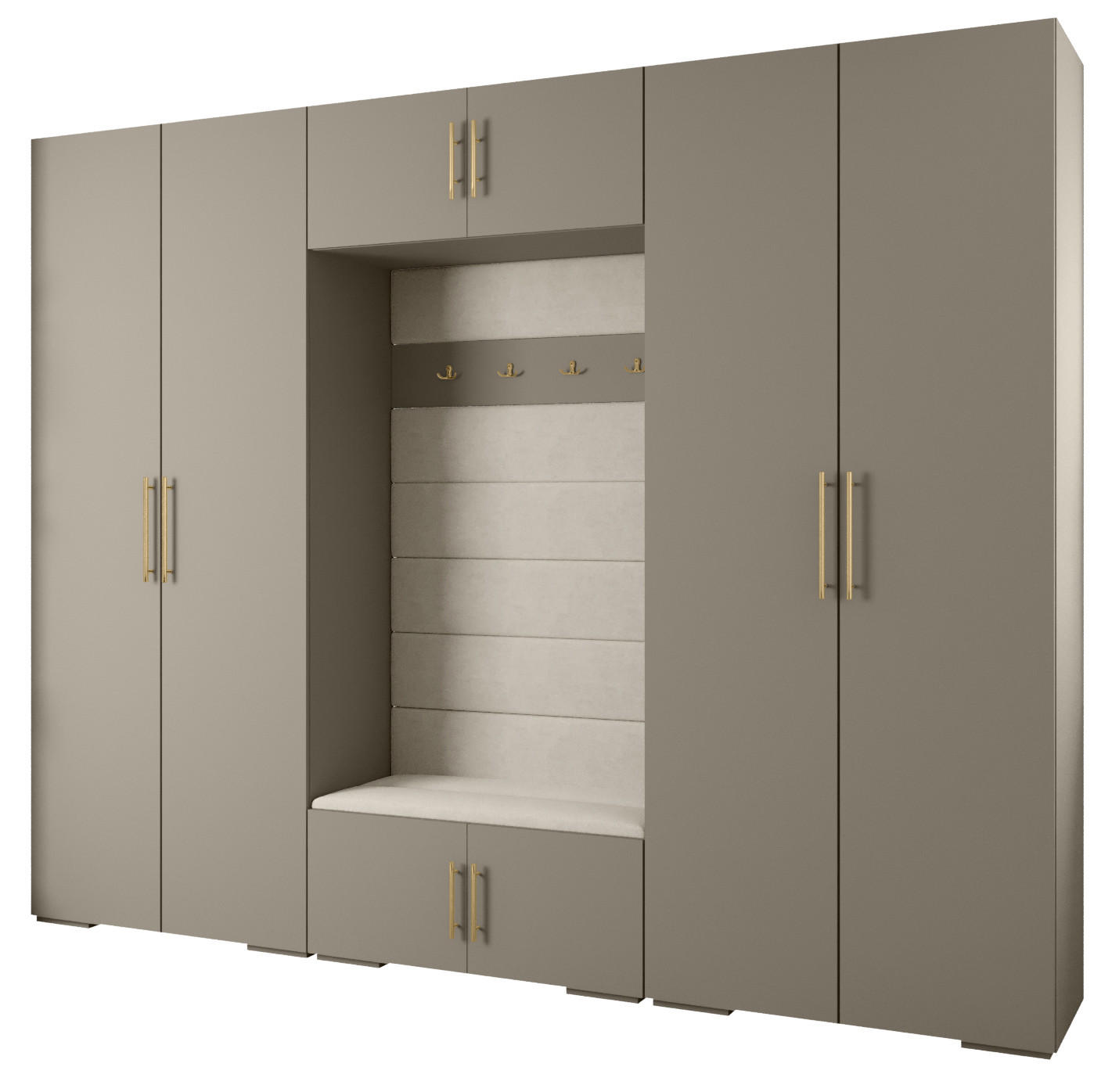 Abiks Möbel Garderoben-Set Kaschmir, Beige, Gold 300x236.7x47 cm
