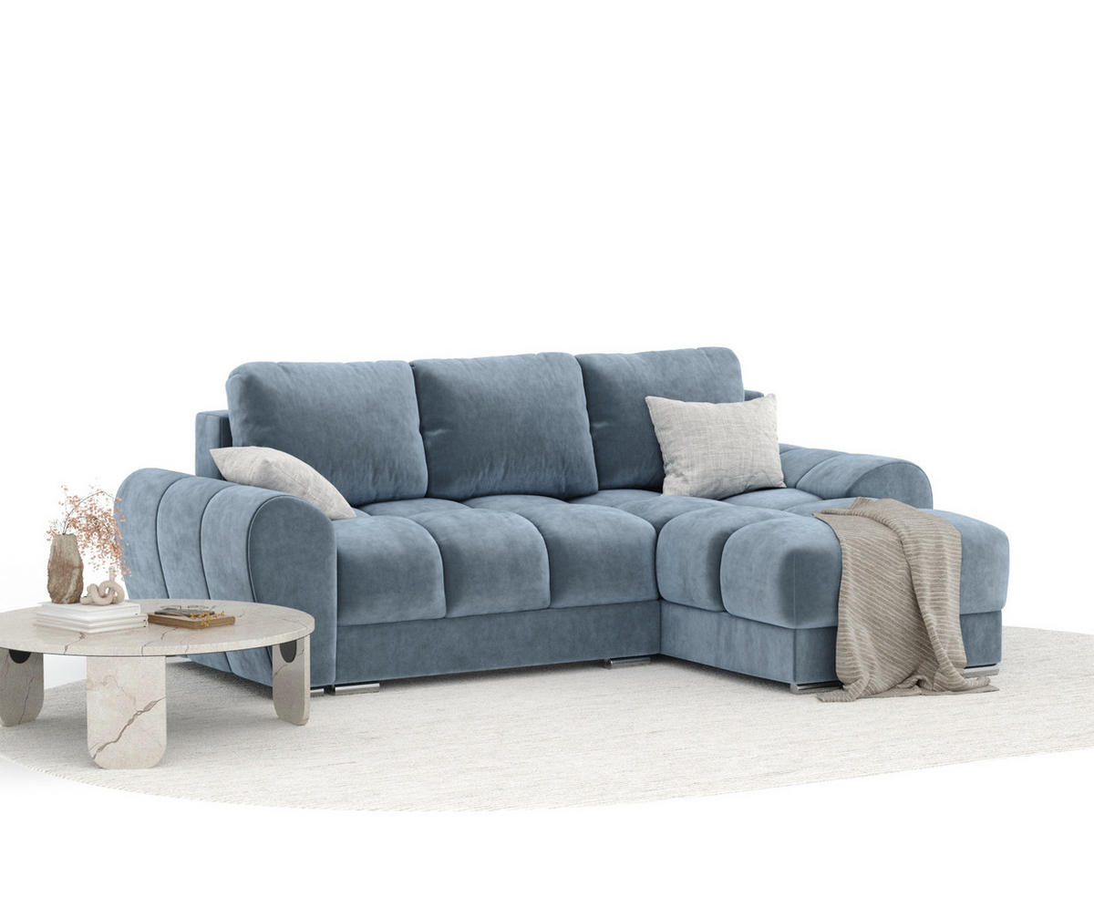 ECKSOFA MIT SCHLAFFUNKTION Peebles Blau Samtstoff - Chromfarben/Blau, Holz/Holzwerkstoff (256/175cm) - Maison de Reve