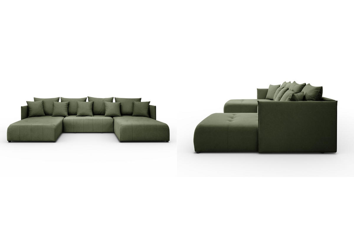 WOHNLANDSCHAFT Hanna in U-Form 348 x 188cm Schlaffunktion Bettkasten, 5 Sitzer, Schlafsofa, grün - Grün, Kunststoff (348/93/188cm) - Margaret Hadas24
