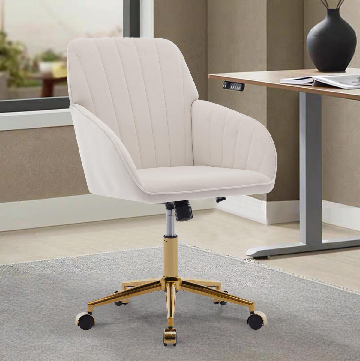 BÜRODREHSTUHL höhenverstellbar Velvet White - Weiß, Metall (60/97/62cm) - Meubliv