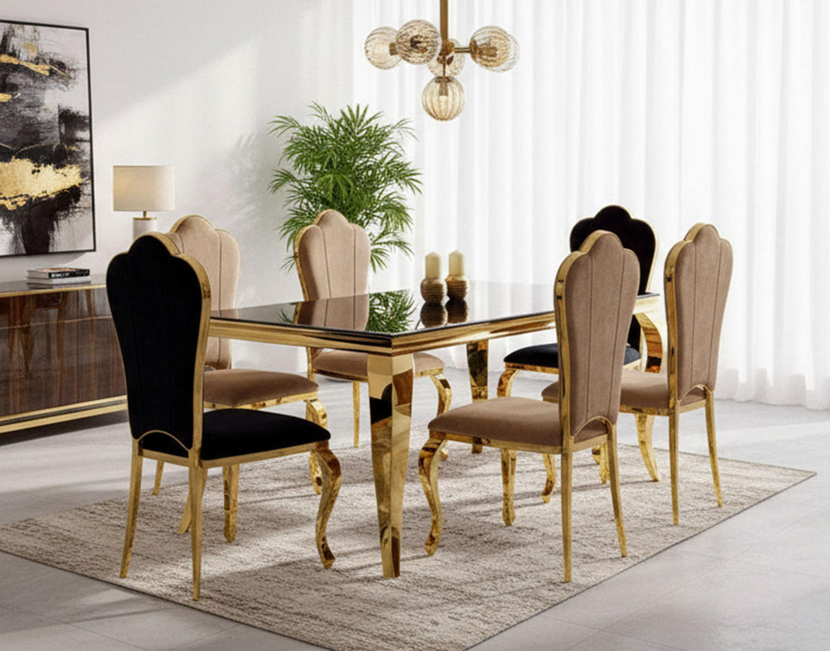 ESSTISCH Prince Schwarzglas / Gold 150 / 90 / 75cm - Goldfarben/Schwarz, Glas/Holz (90/150/75cm) - Feldmann-Wohnen