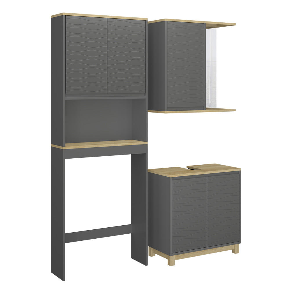 BADRUMSM&Ouml;BELSET Livia Antracit/ek 3 delar Antracit, Ekf&auml;rgad 60/60/30 cm