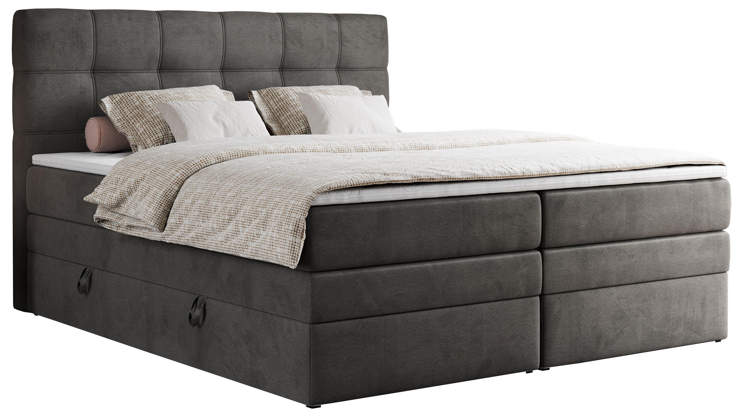 BOXSPRINGBETT ERNI KING 160/200 Dunkelgrau Velvet - H3 - Dunkelgrau, Holz/Textil (160/200cm) - MKS