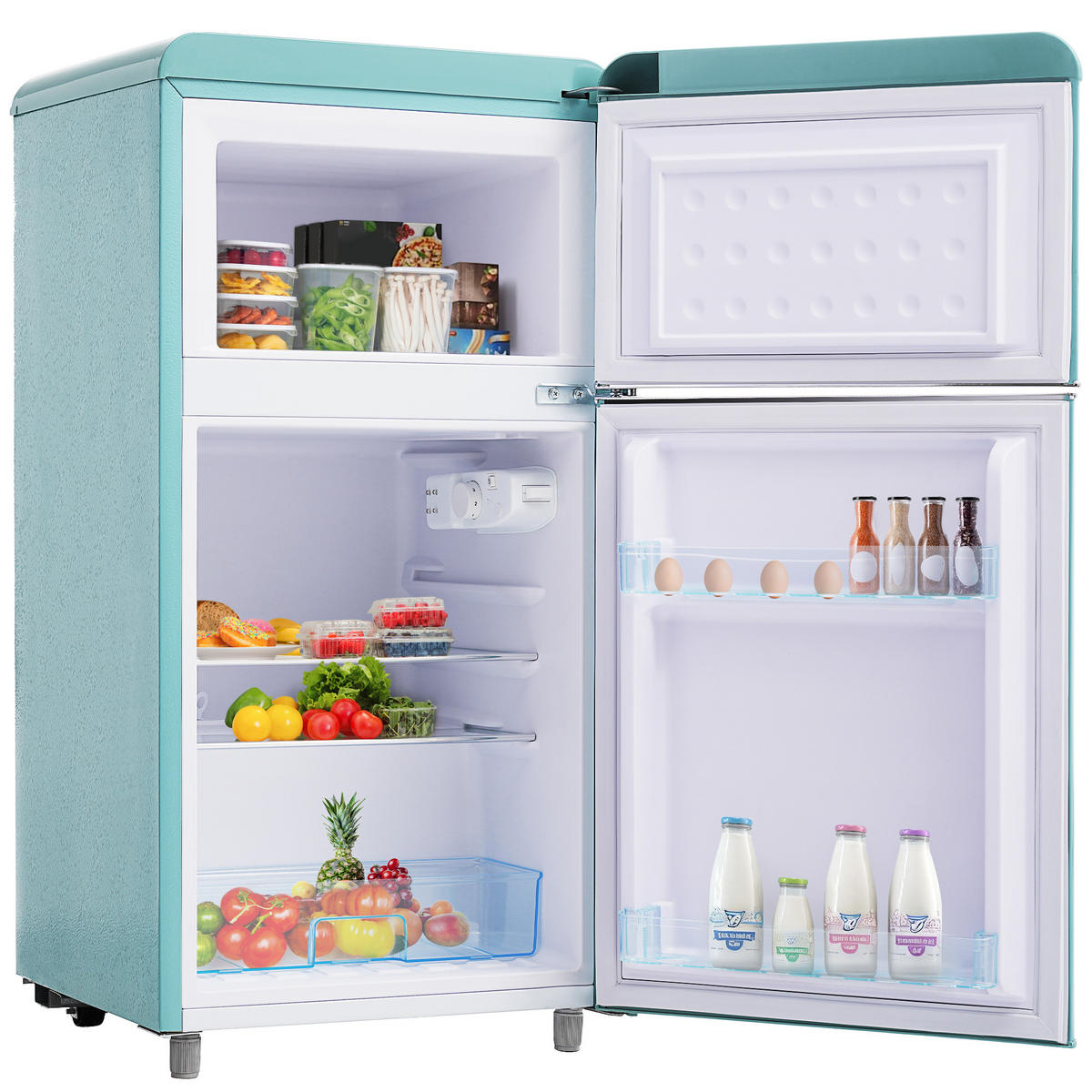 KÜHL-GEFRIER-KOMBINATION 72 l, 21 l Gefriervolumen, Energieeffizienzklasse E, Cyan - Türkis, Metall (45/76/46cm) - FOHERE