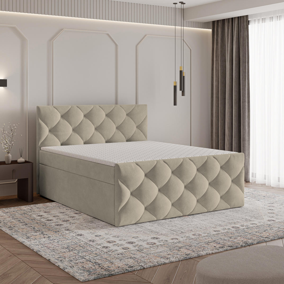 BOXBETT ROVARI 140x200 cm mit Matratze und Topper - Beige - Beige, Holz (140/200cm) - MASSENO