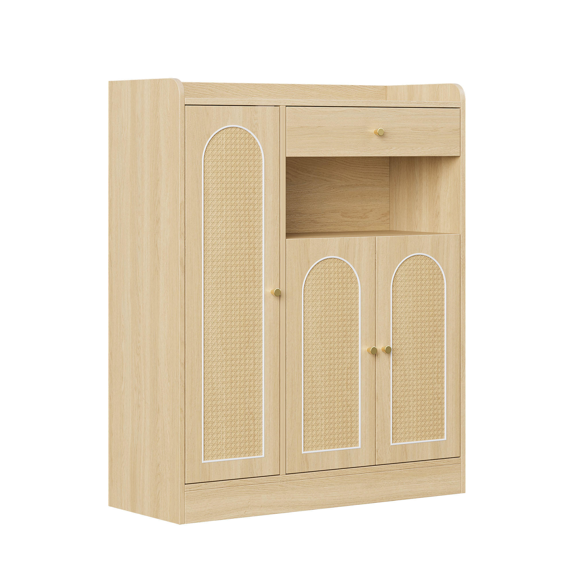 SCHUHSCHRANK DE-37947 mit 3 Türen und 1 Schublade Naturfarbe - Naturfarben, Holzwerkstoff (90/110/35cm) - ComfortXL
