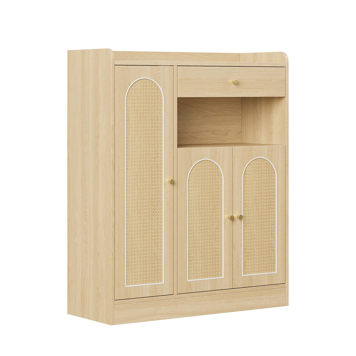 SCHUHSCHRANK Rattan Natur 3 Türen 1 Schublade 90x35x110cm - Naturfarben, Holzwerkstoff (35/110/90cm) - FLIEKS