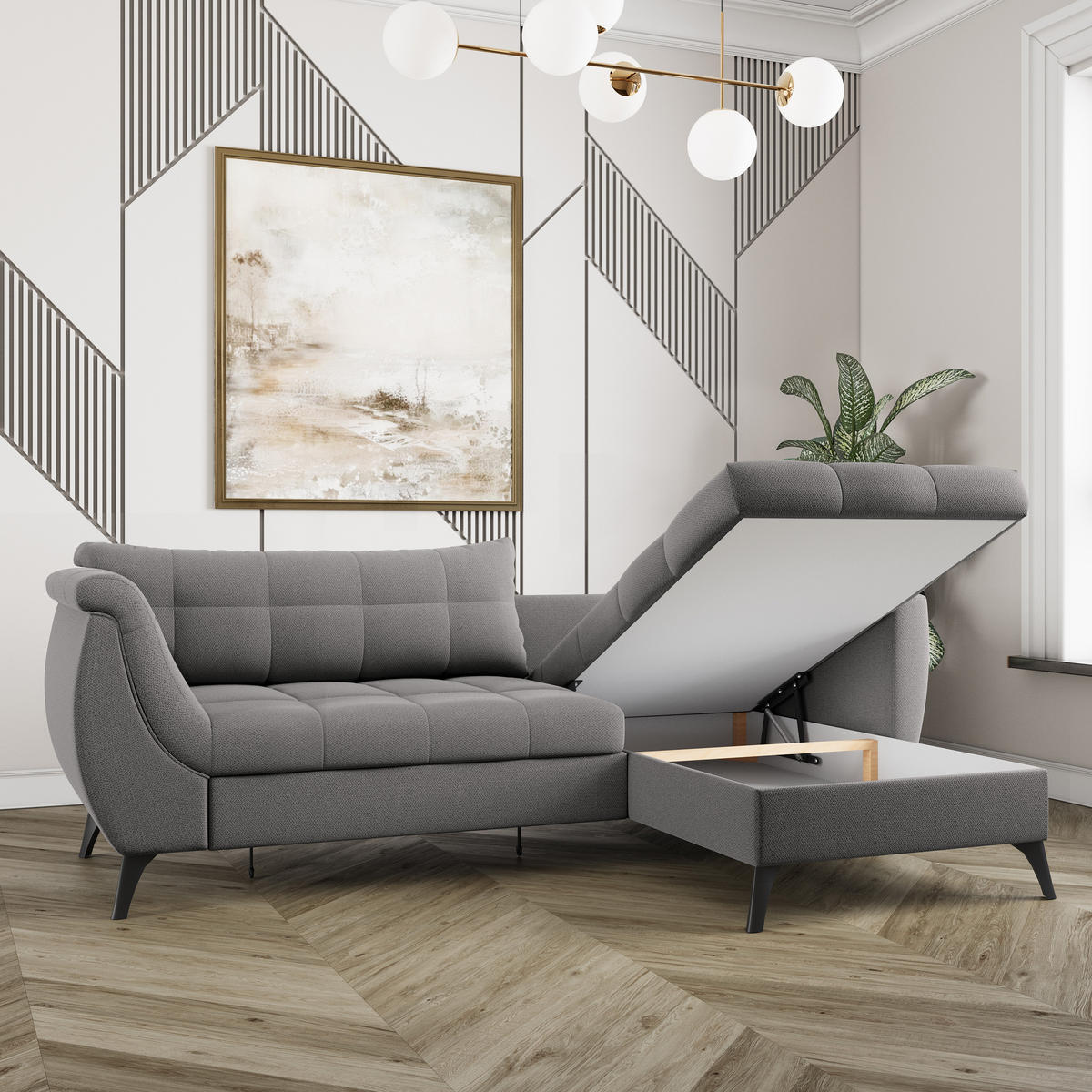 ECKSOFA MOLLIS Gelb Geflochtener-Stoff mit Schlaffunktion - Gelb, Holz (241/154cm) - MASSENO