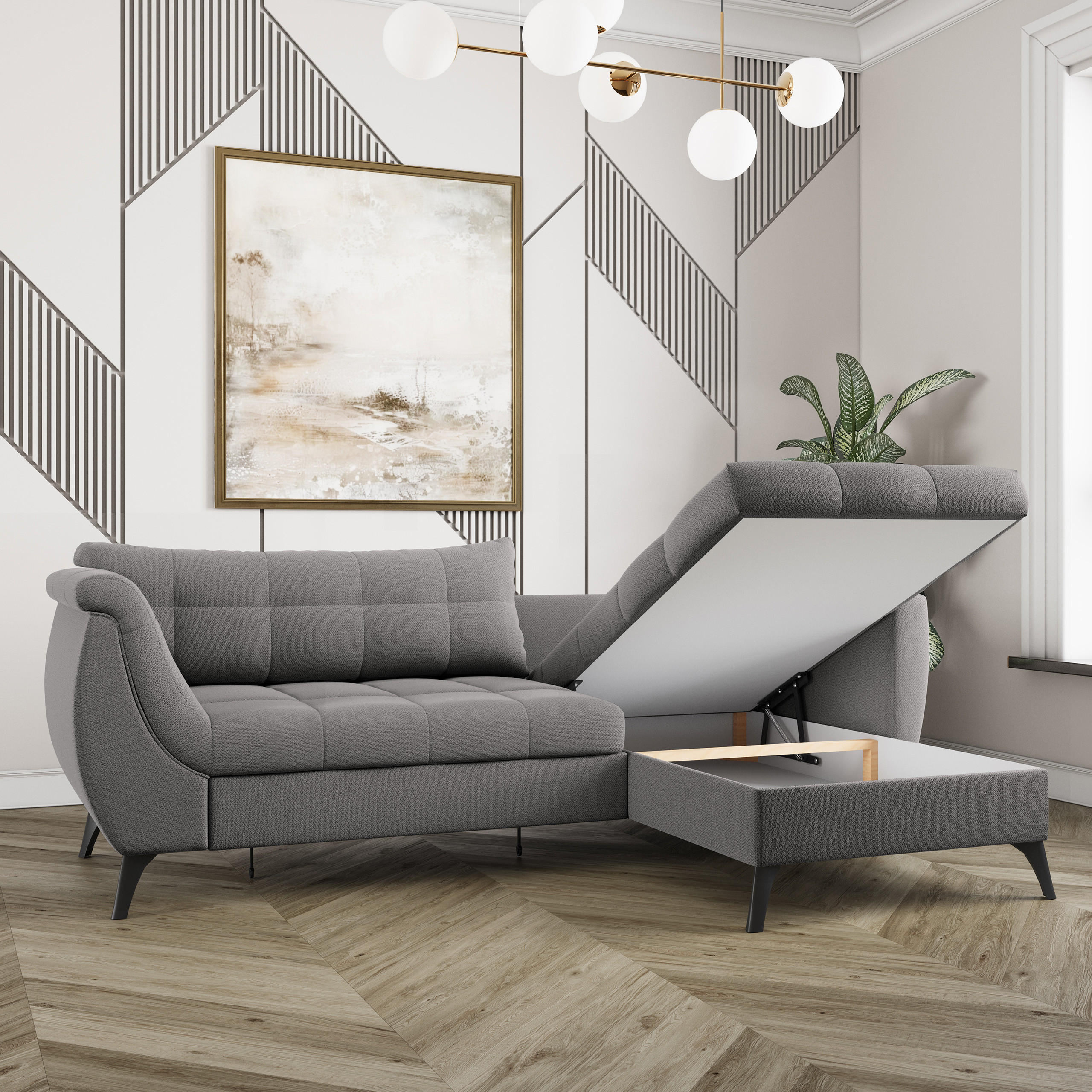 Thumbnail - Masseno Ecksofa, Grün, Holz, 3-Sitzer, L-Form,L-Form, 241x154 cm, Wohnzimmer, Sofas & Couches, Wohnlandschaften, Ecksofa...