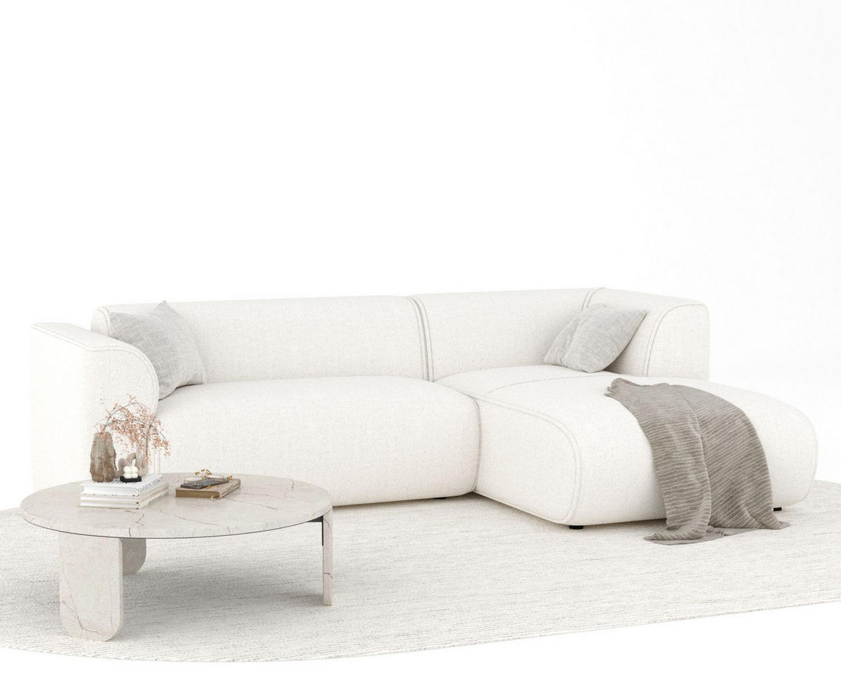 ECKSOFA Melani Creme Webstoff - Rechts Seite - Creme/Schwarz, Holz/Holzwerkstoff (162/256cm) - Maison de Reve