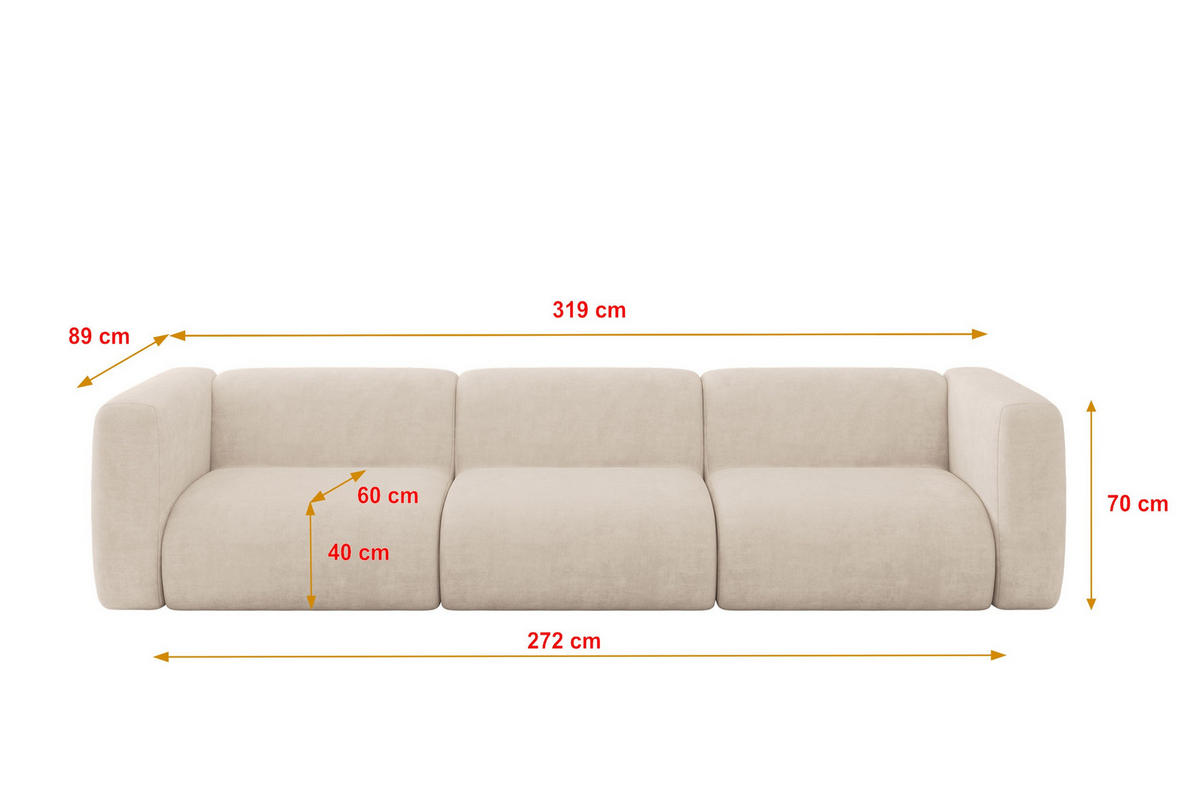 MODULÁRNÍ pohovka MIRA-S2, 3místná, 319 × 89 × 70 cm, béžová, velur - černá/šedobéžová, kompozitní dřevo/textil (319/70/89cm) - ALTDECOR