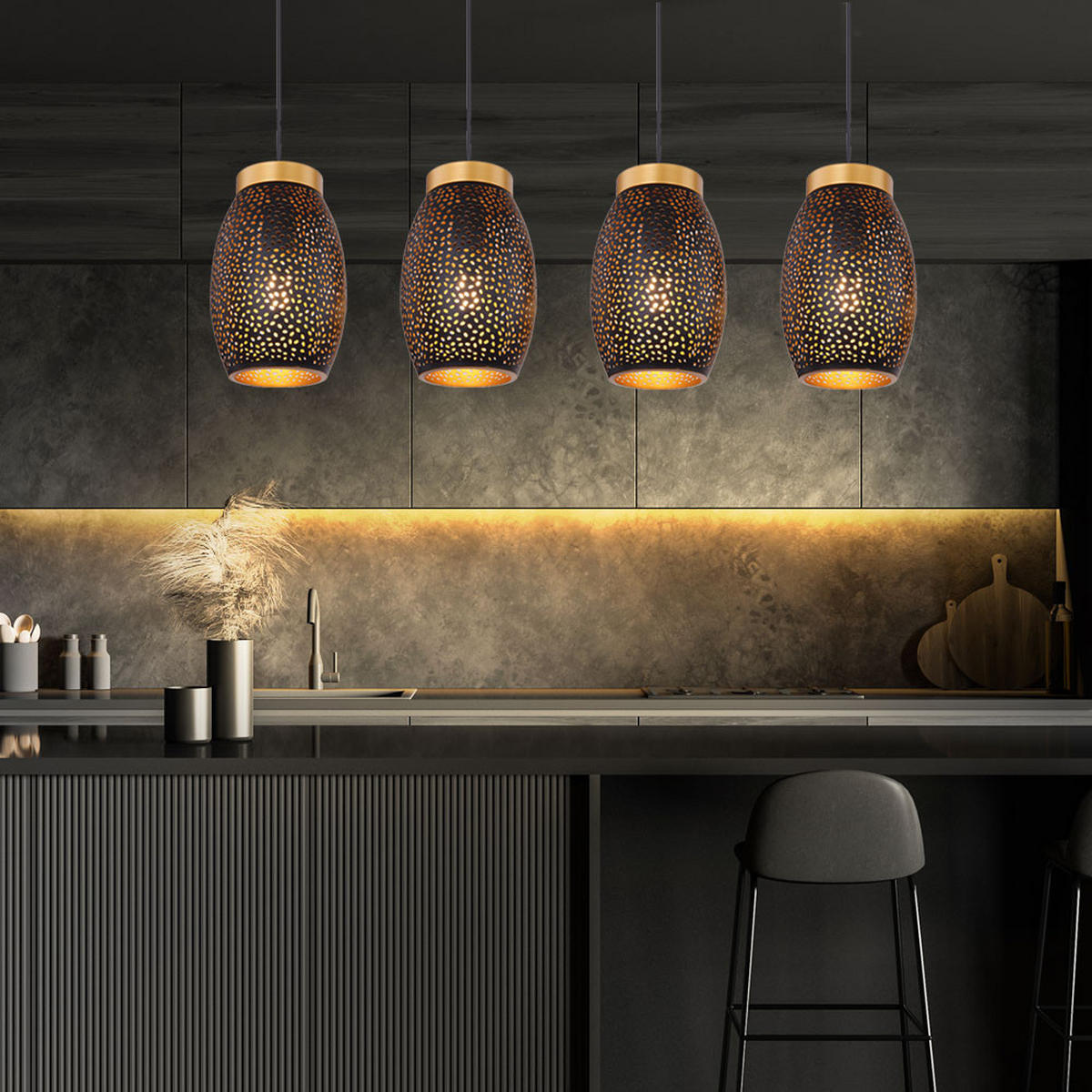 LED HÄNGELEUCHTE Metall Schwarz Gold - Schwarz, Metall (90/15/120cm) - Globo Lighting