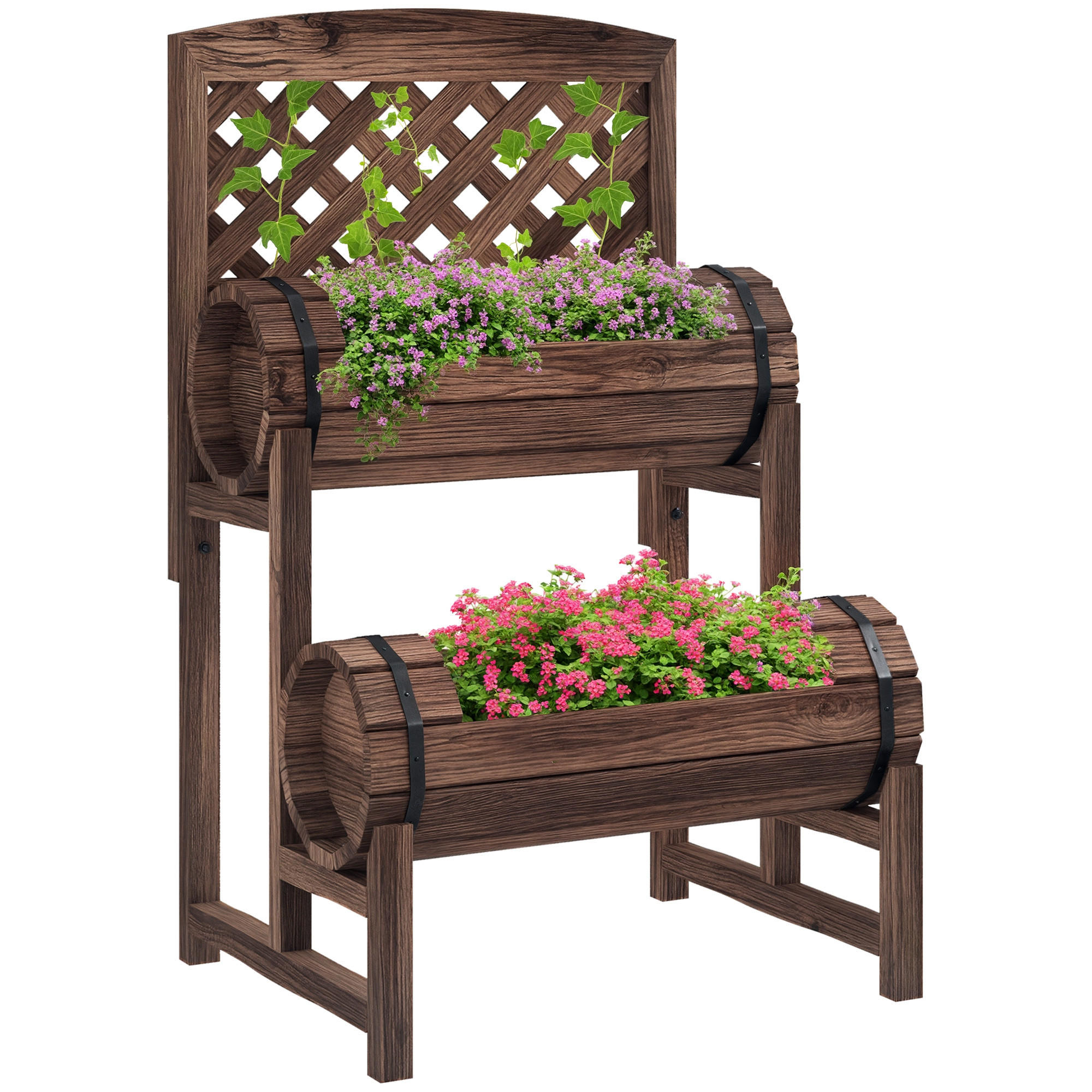 HOCHBEET 2-Etagig DE-12155 mit Rankgitter 42/49/80 cm Braun - Braun, Holz (42/80/49cm) - ComfortXL