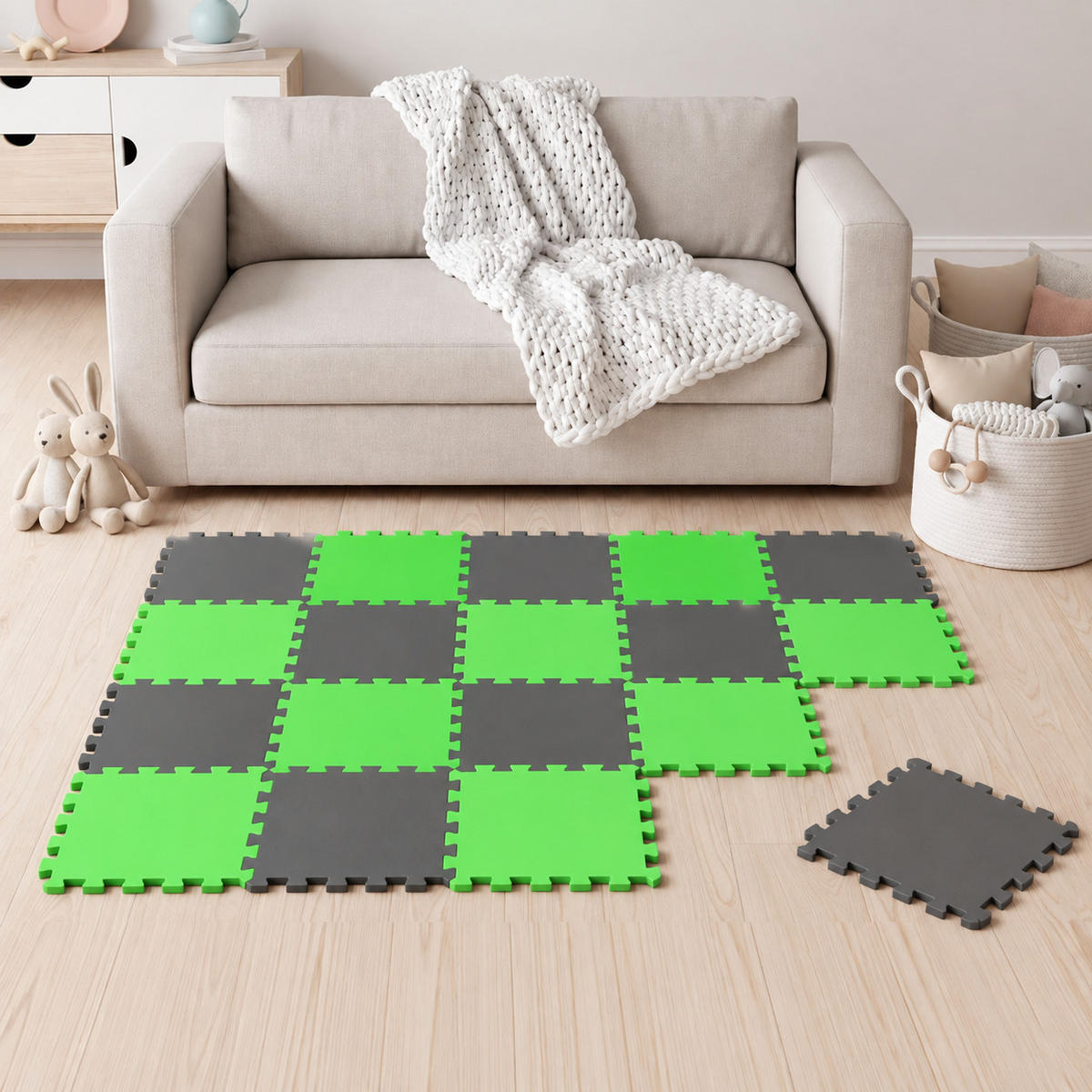 SPIELMATTE ab Null - 180/90/1 cm Puzzlematte Grau - Grau/Grün, Kunststoff (30/30cm) - Littletom