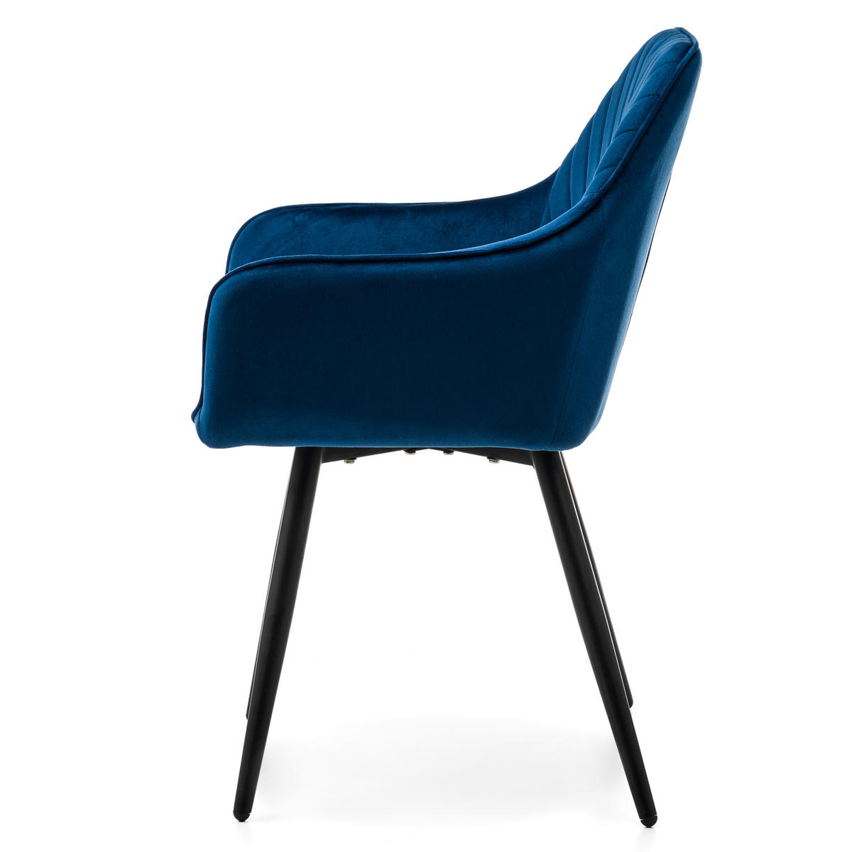 STUHL VASTO gepolstert mit Steppung - dunkelblau - Samt Velours - Schwarz/Dunkelblau, Textil/Metall (58/87/60cm) - NEW HOME