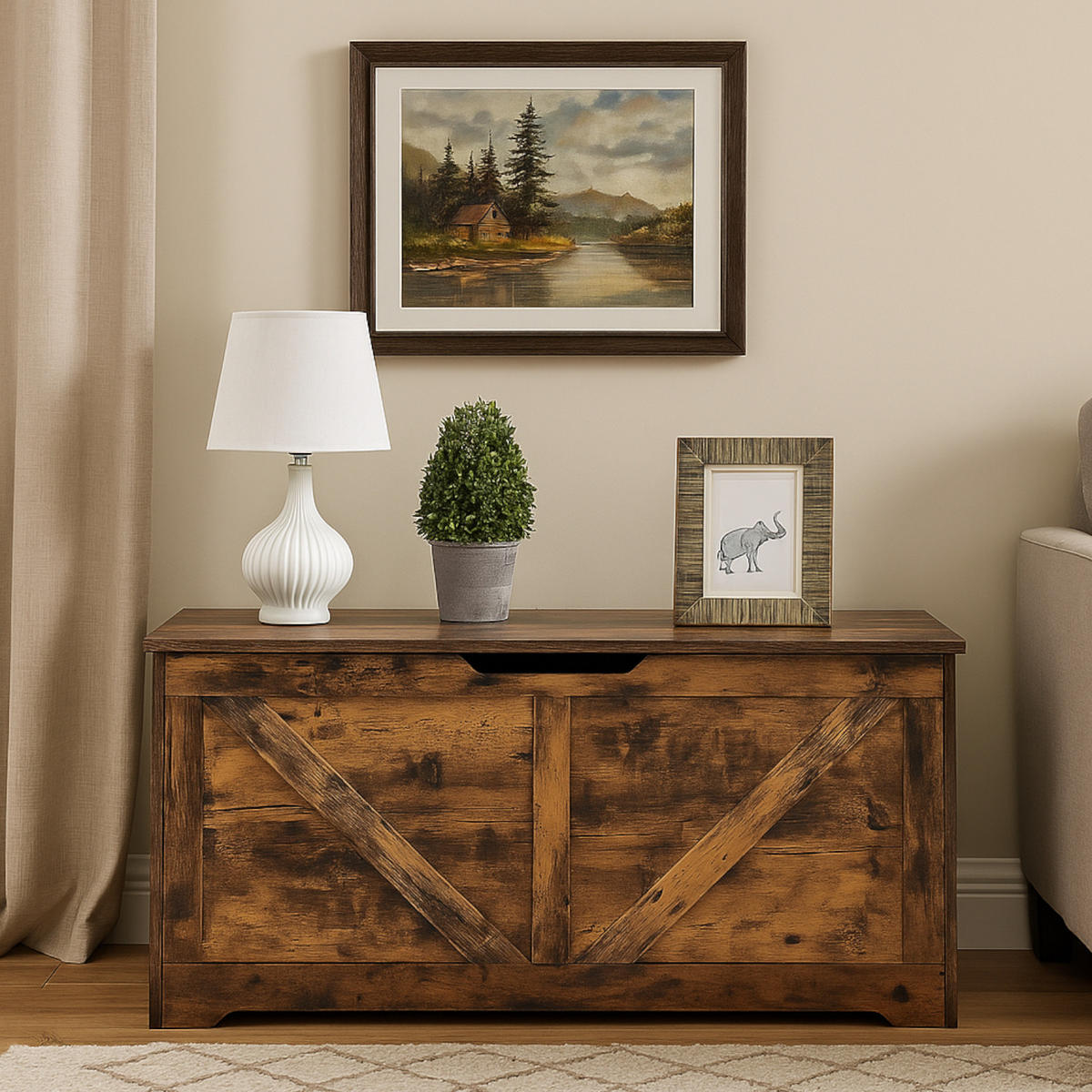 TRUHENBANK Holzoptik Dunkelbraun Sitzbank 100×40×46 cm - Dunkelbraun, Holzwerkstoff (100/46/40cm) - Begryf