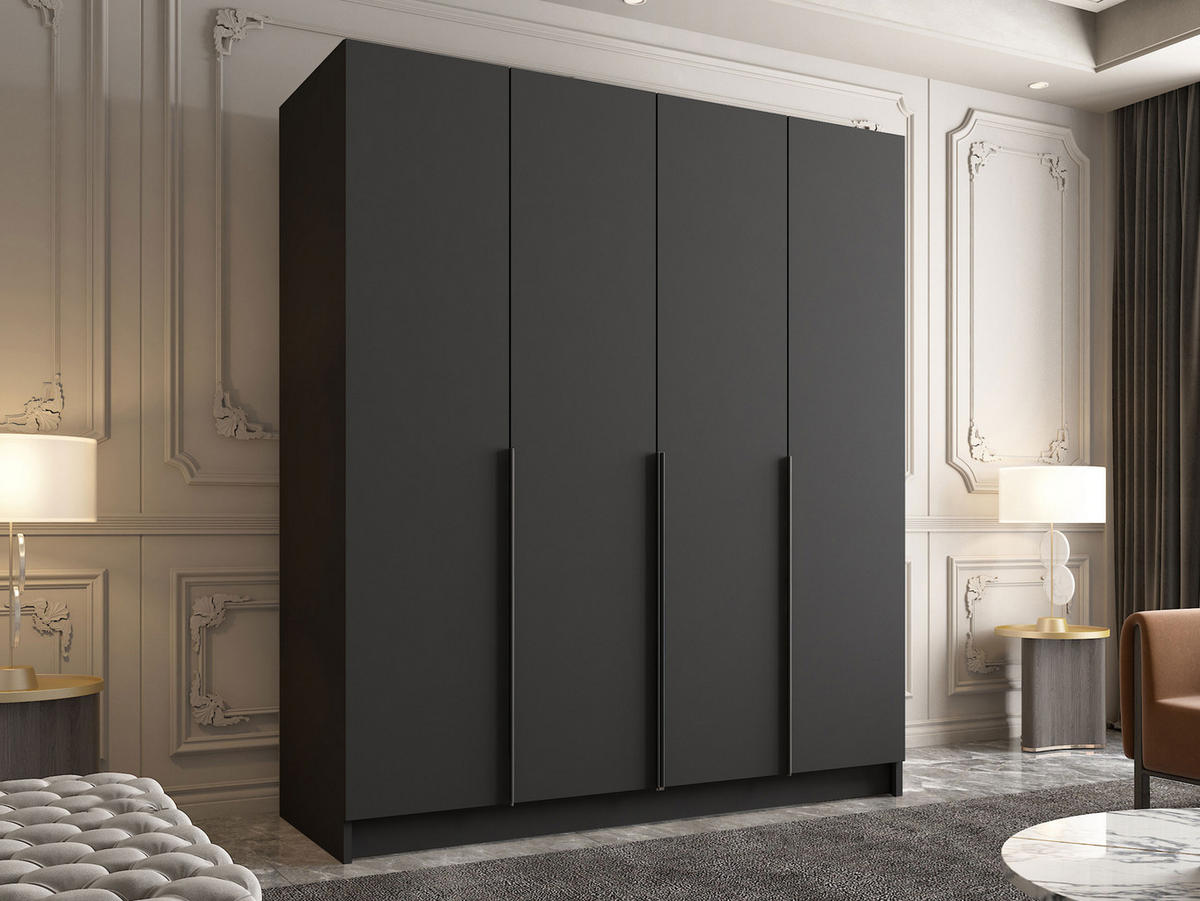 KLEIDERSCHRANK Santi I - Schwarz, Holzwerkstoff/Metall (200/215/58cm) - MIRJAN24