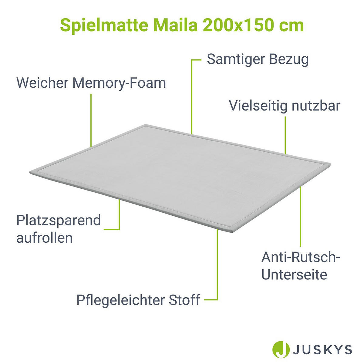 SPIELMATTE Maila grau 200 x 150 cm - Grau, Textil (150/2/200cm) - Juskys