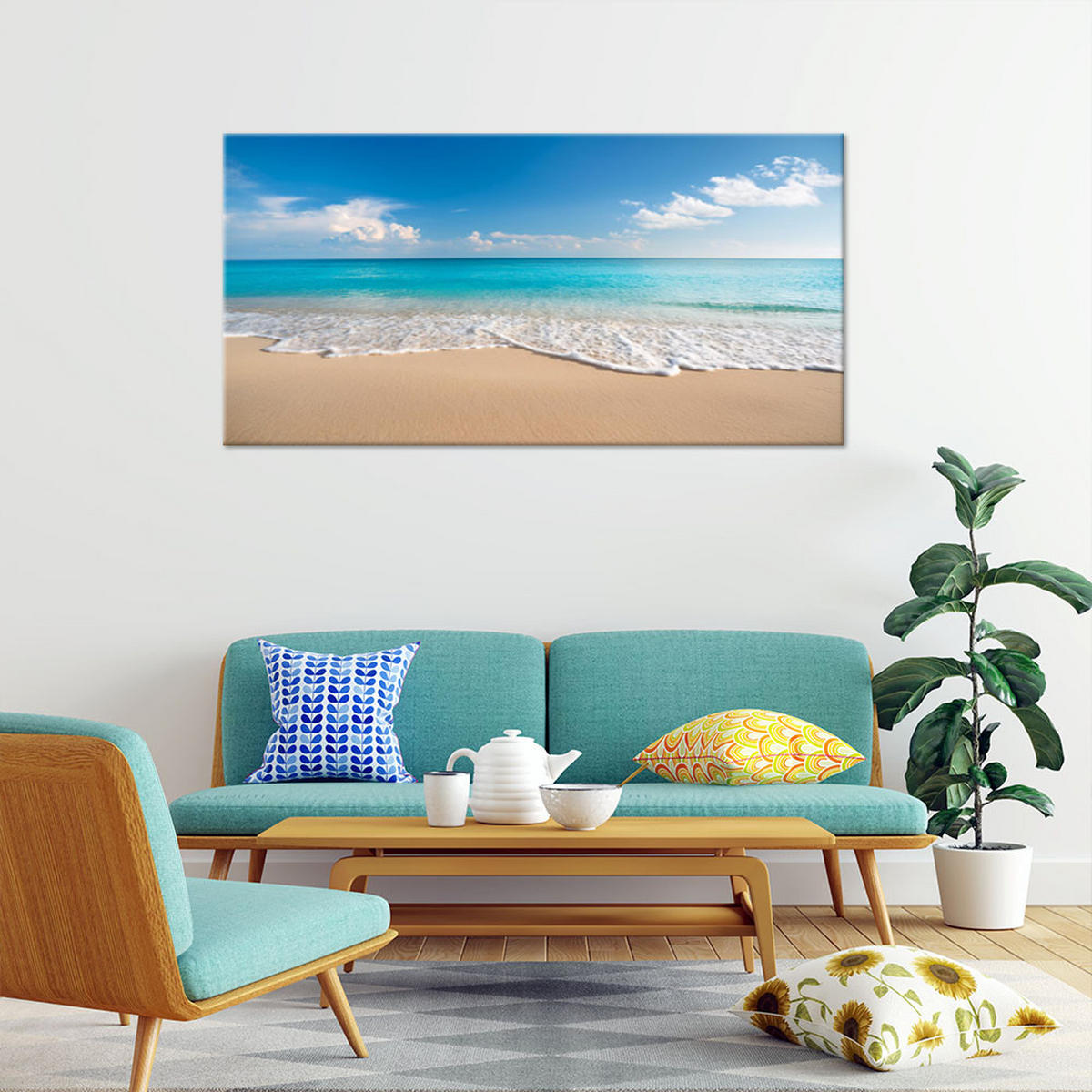WANDBILD blaue strandmeerlandschaft - Blau, Textil (100/50cm) - Feeby