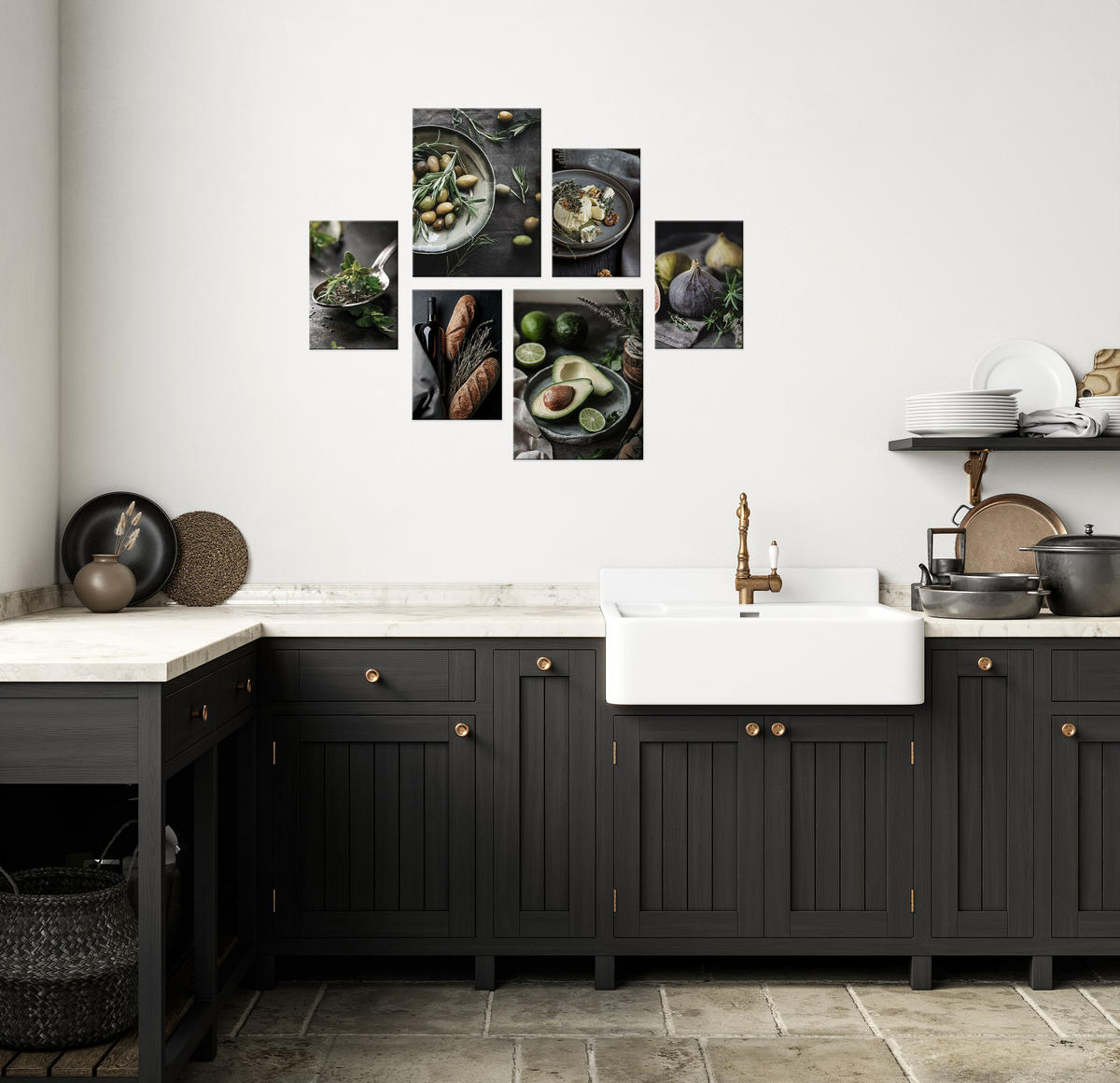 BILDERSET 6er-Set 30x40 cm + 20x30 cm vintage Küche - Schwarz, Kunststoff (105/85cm) - artissimo