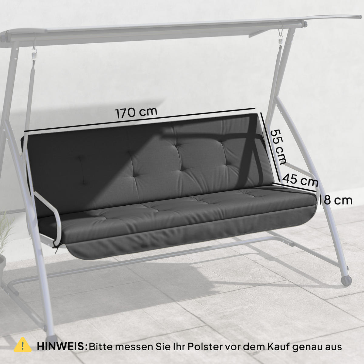 SITZKISSEN Rückenkissen Seitenkissen Dunkelgrau - Dunkelgrau, Kunststoff (100/8/170cm) - Outsunny