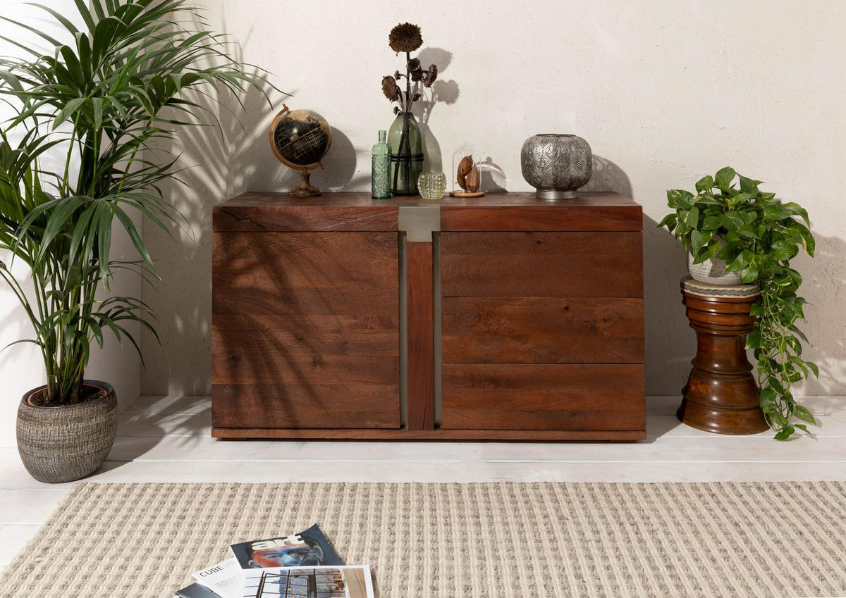 SIDEBOARD Mango 135x45x75 braun lackiert Amsterdam #28 - Braun, Holz (135/75/45cm) - Massivmoebel24