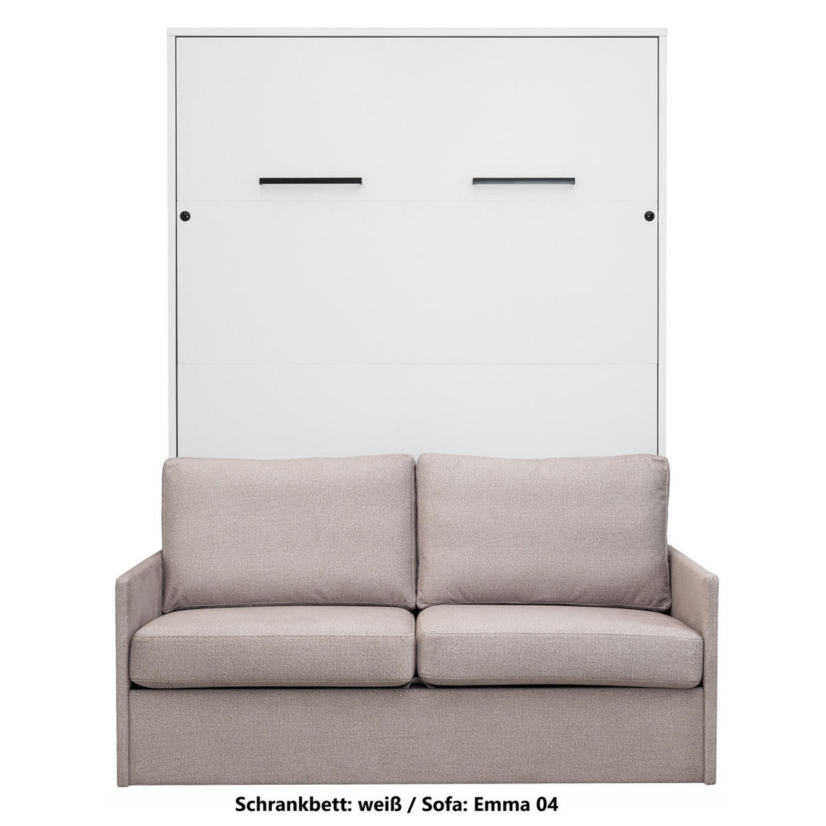 SCHRANKBETT Wandbett GN 140x200 weiß mit LED & Sofa - Hellgrau - Hellgrau/Schwarz, Holz/Holzwerkstoff (140/200cm) - QMM TraumMöbel