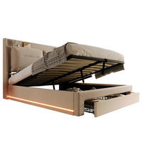 POLSTERBETT 160x200cm Beige Samt Mit LED & 2 Schubladen - Beige, Textil (160/200cm) - FLIEKS