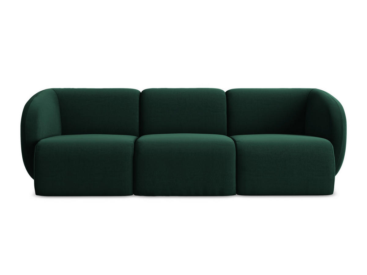 3-SITZER SOFA Samt Stoff Grün - Dunkelgrün/Schwarz, Holzwerkstoff/Kunststoff (244/75/94cm) - Makamii