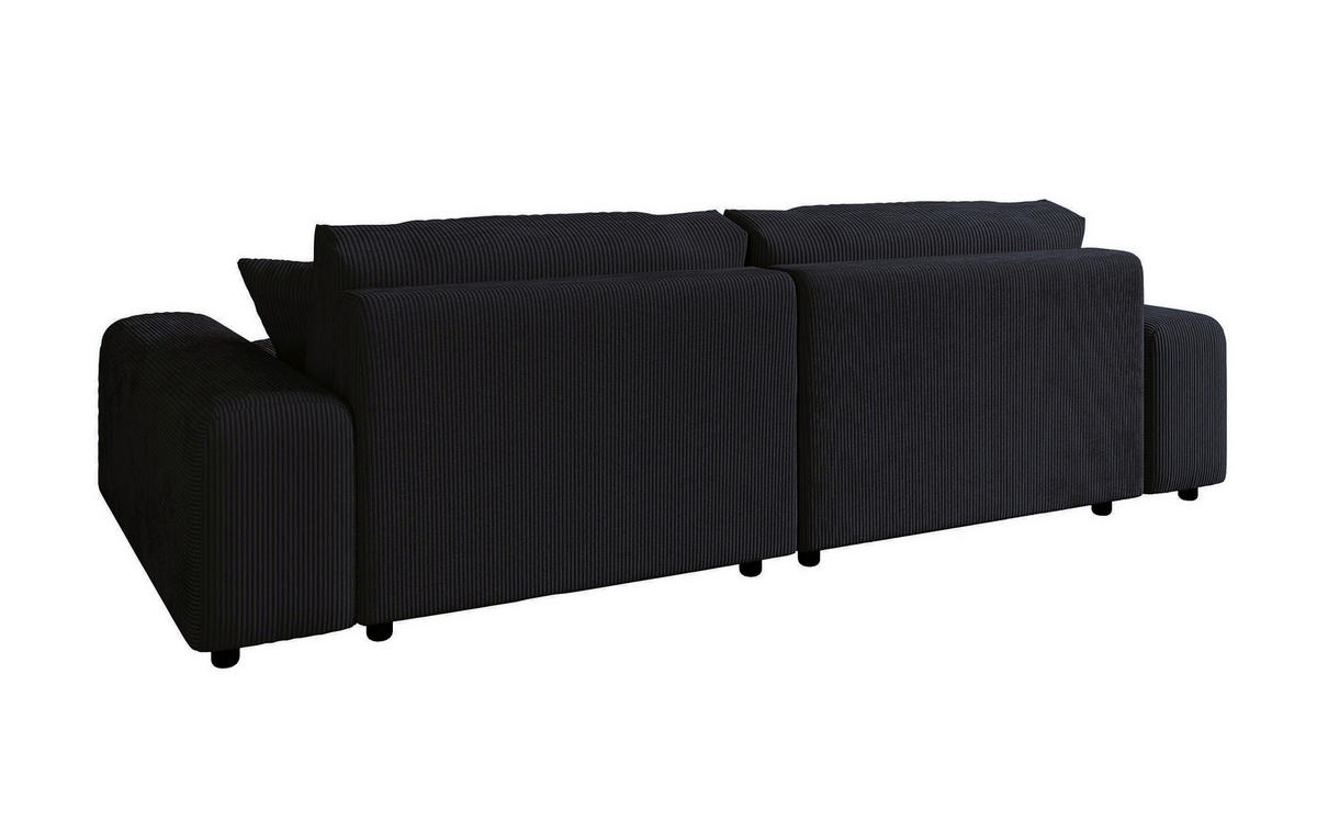 ECKSOFA mit Schlaffunktion, Bettkasten, Wellenunterfederung, seitenverkehrt montierbar B255/T165/H84 cm, Liegefl. 148x196 cm, Cord Schwarz/ 21008 - Schwarz, Kunststoff/Textil (255/165cm) - luma-home